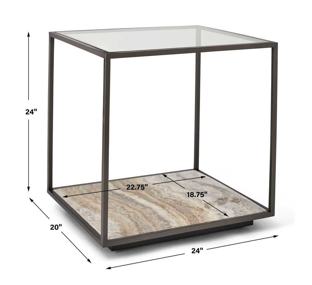 Floating Plane End Table - Travertine/Bronze