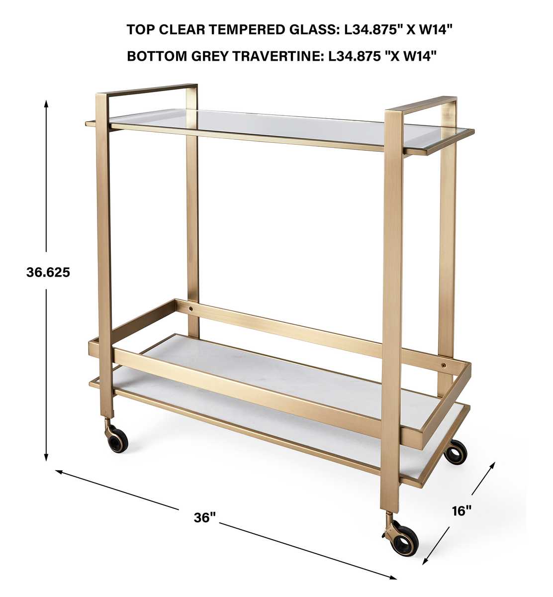 Roll Along Bar Cart - Brass