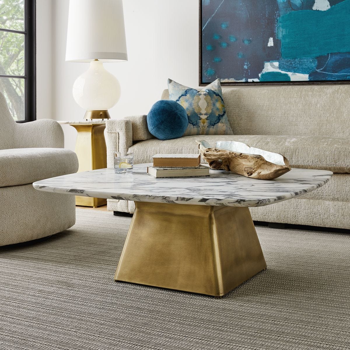 Equilateral Coffee Table - Arabescato/Brass, 2 CARTONS