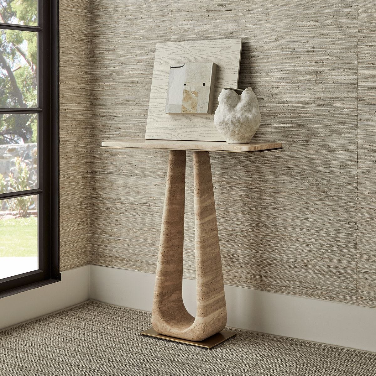 About Turn Console Table - Travertine