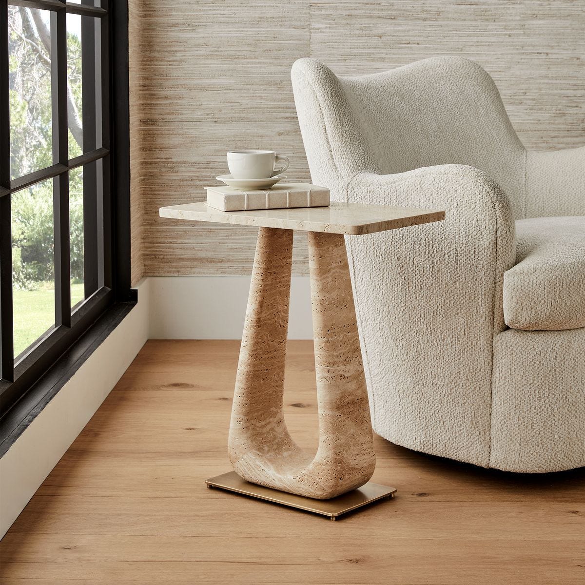 About Turn Side Table - Travertine