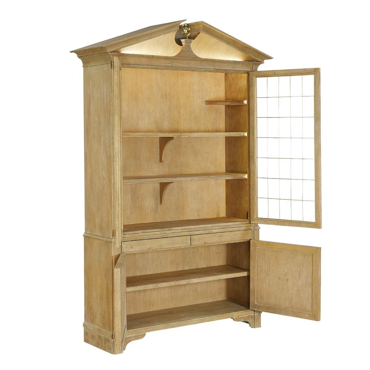 Pediment Tall Cabinet - Scrubbed Light Oak, 2 CARTONS