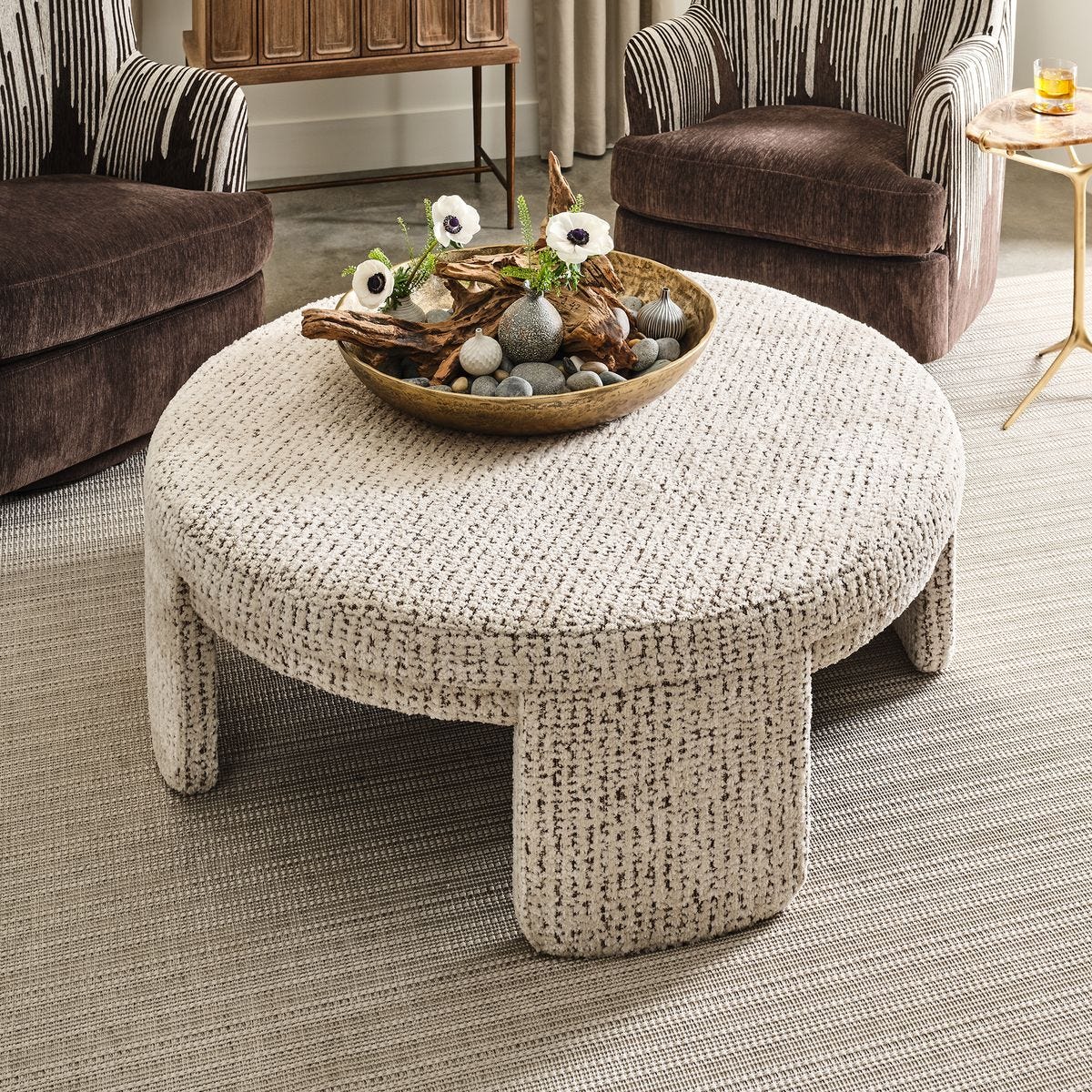 Give It A Rest Ottoman, Round - Hopscotch Creamy Espresso