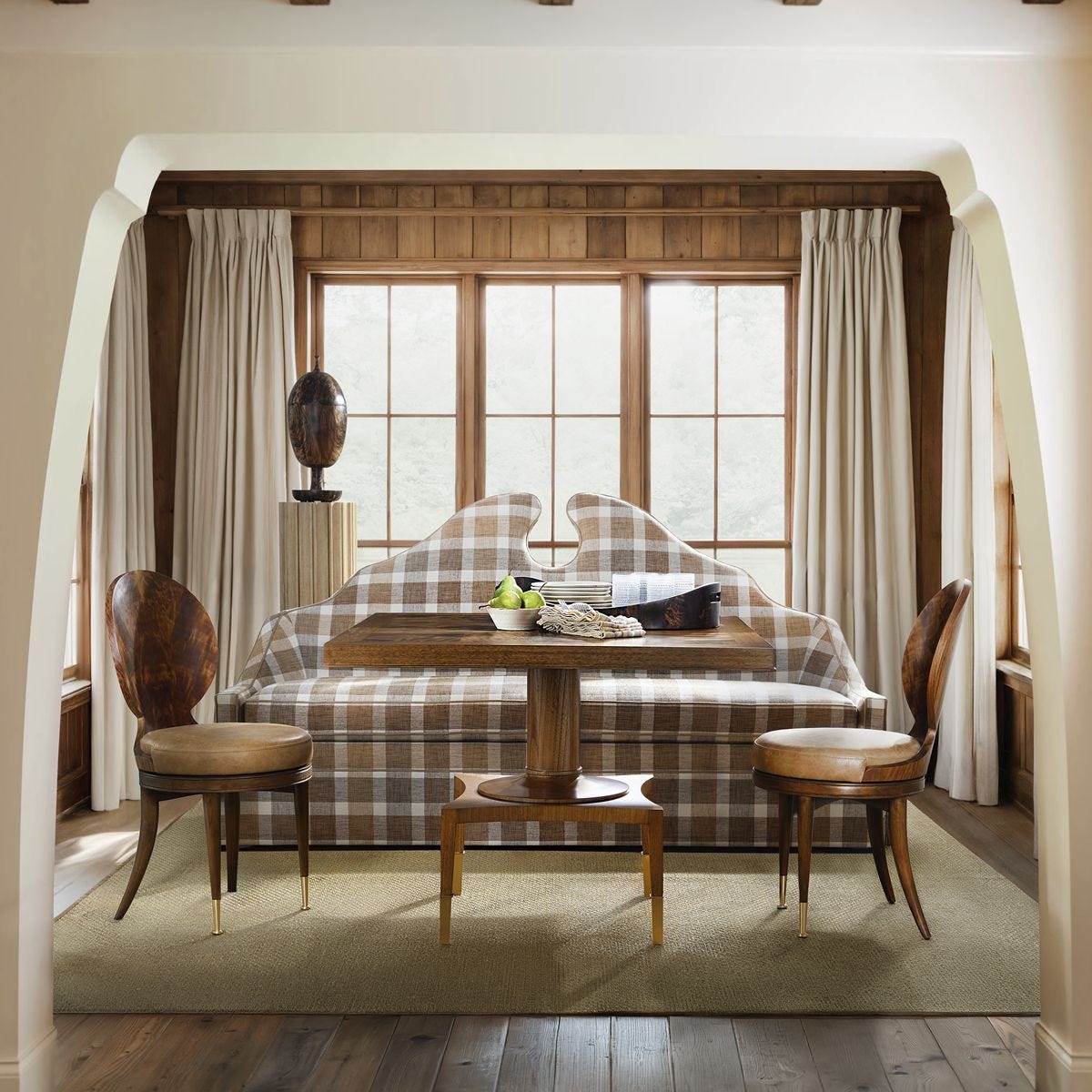 Keyhole Skirted Bench - Buffalo Plaid Neutral
