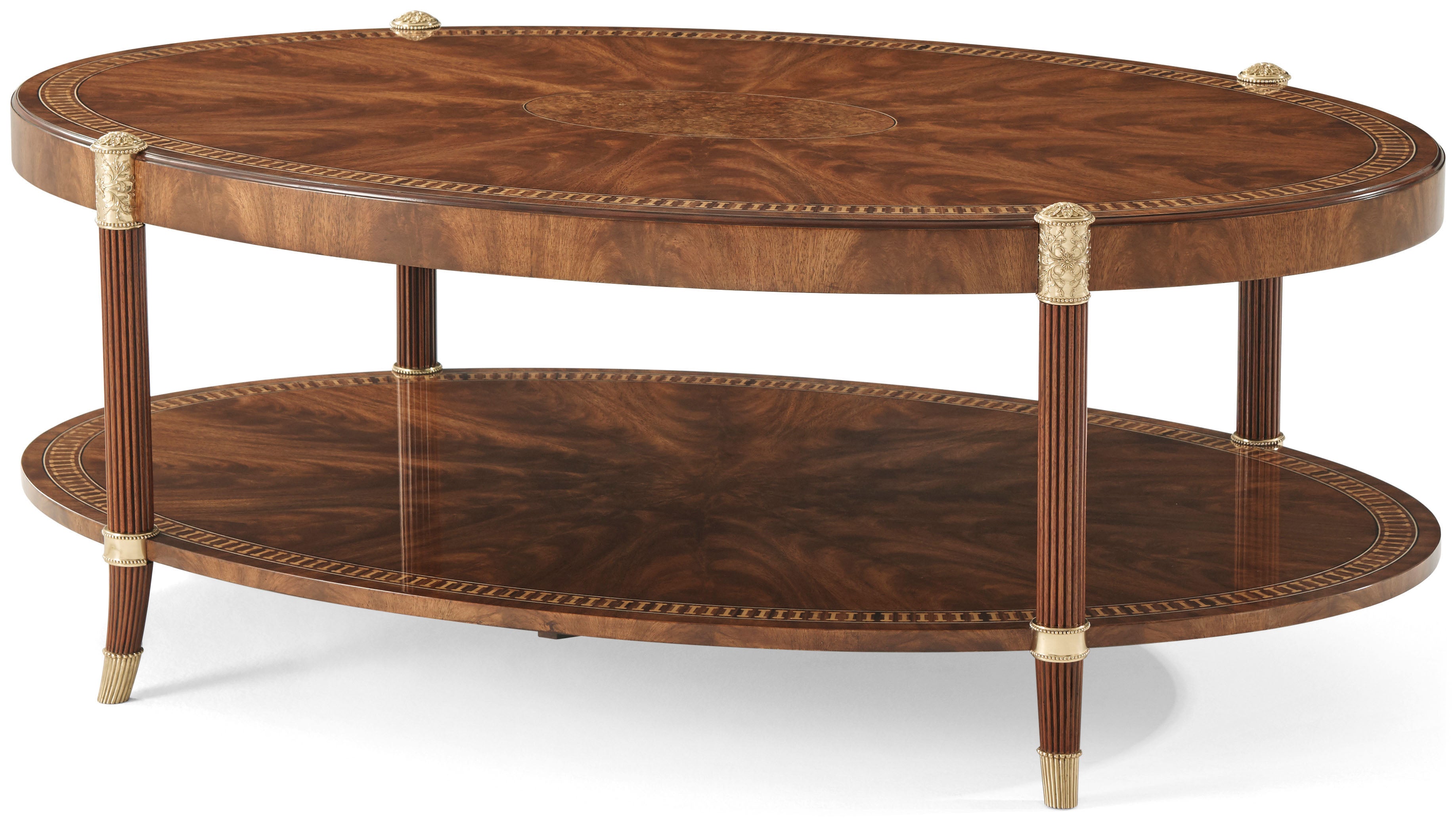 The Verily Cocktail Table in Cerejeira Veneer, Amboyna Burl Veneer, Brass - Theodore Alexander