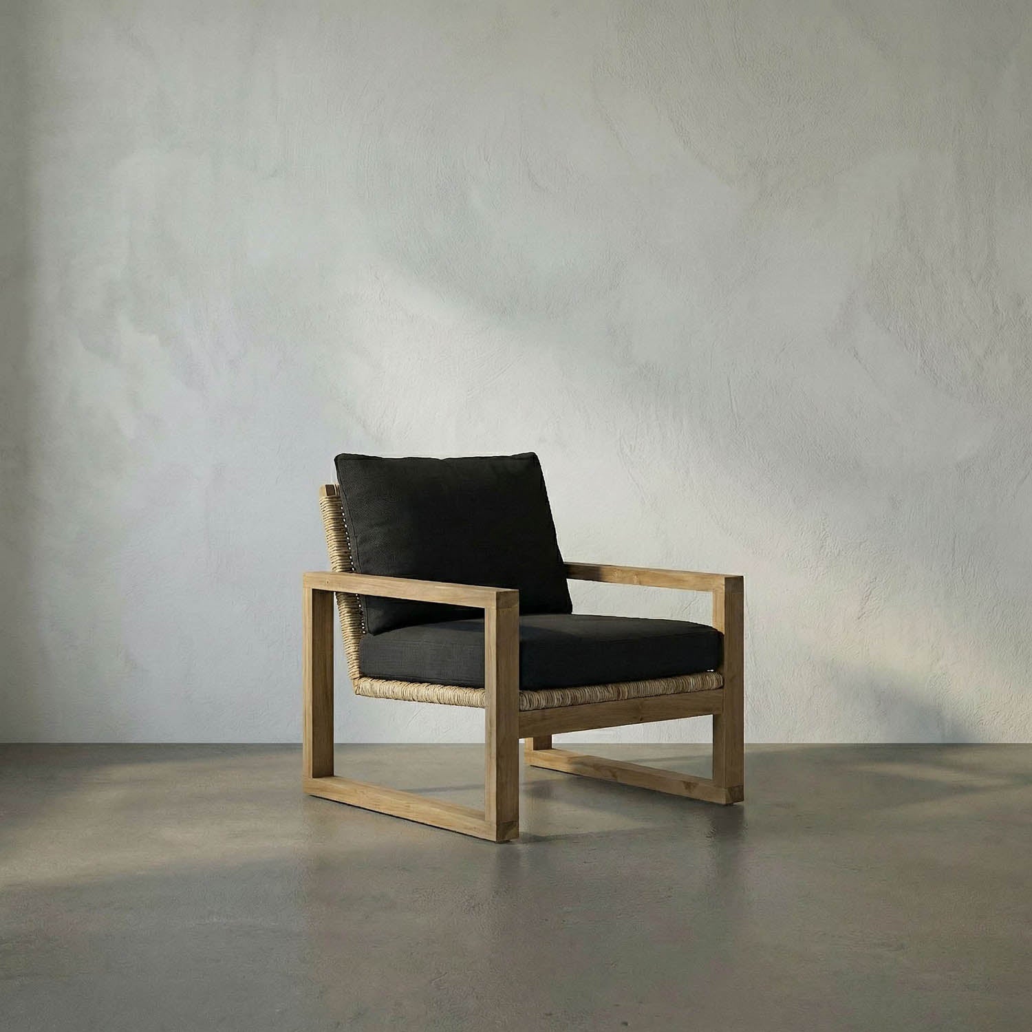Martin Chair, Teak Frame, Woven Seat, Black Woven Fabric by Noir