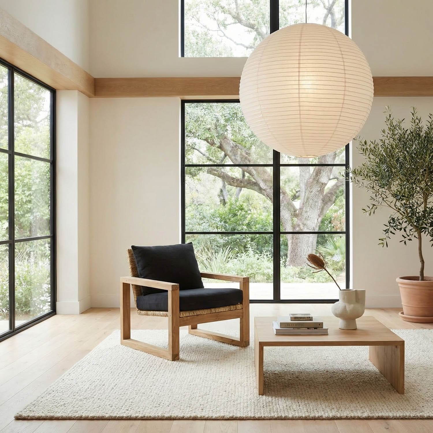 Martin Chair, Teak Frame, Woven Seat, Black Woven Fabric