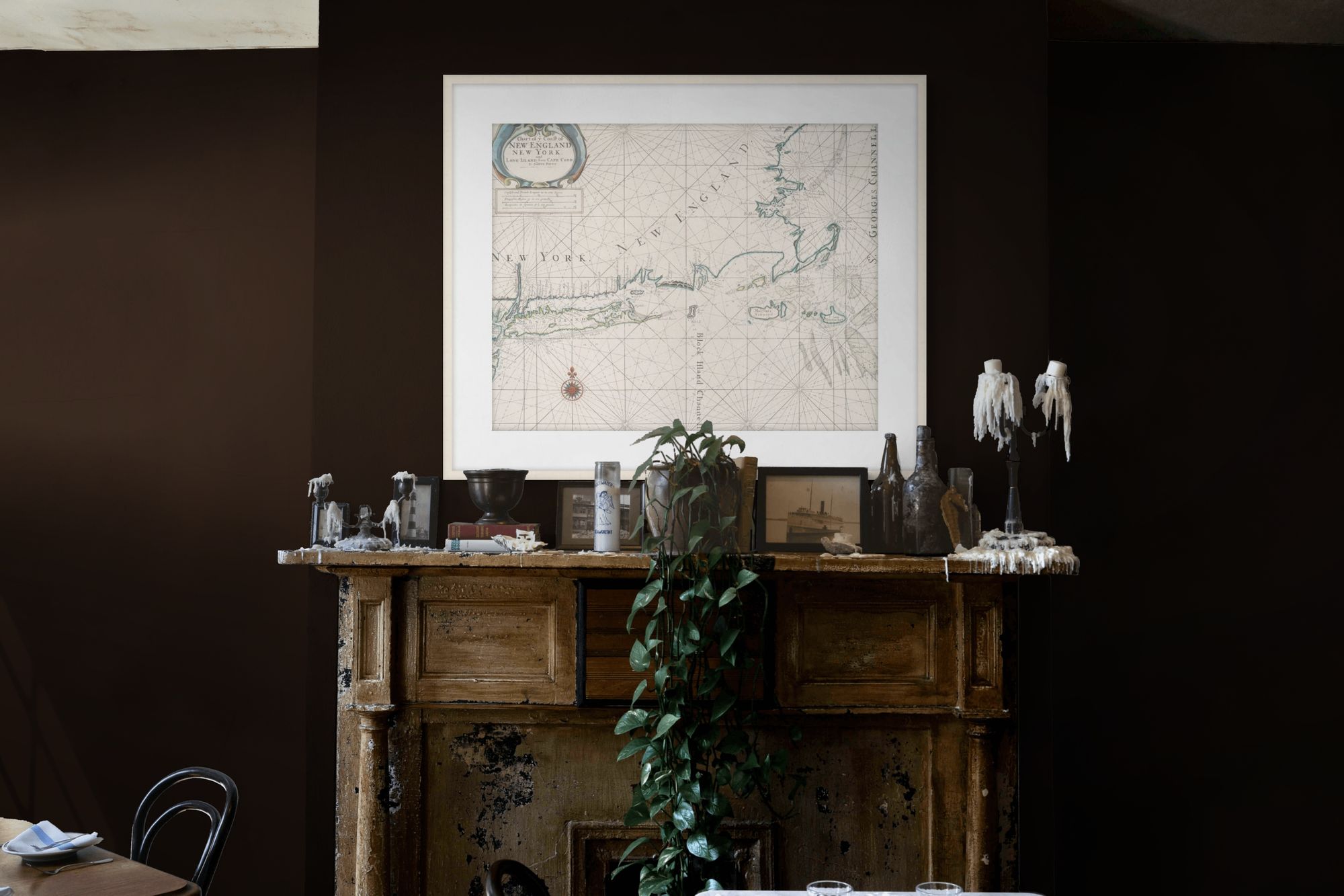 Antique New England Map 1 in a room