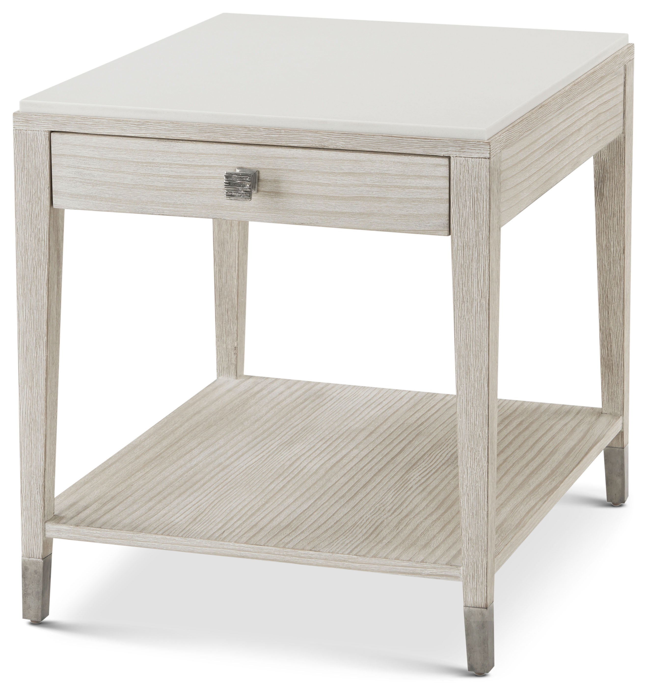 Breeze One Drawer Side Table in PCF1168.1C2HA3F_Sea_Salt_MCF547.A_Dark_Sterling / Pine Wood, Pine Veneer, Marble, Aluminium - Theodore Alexander