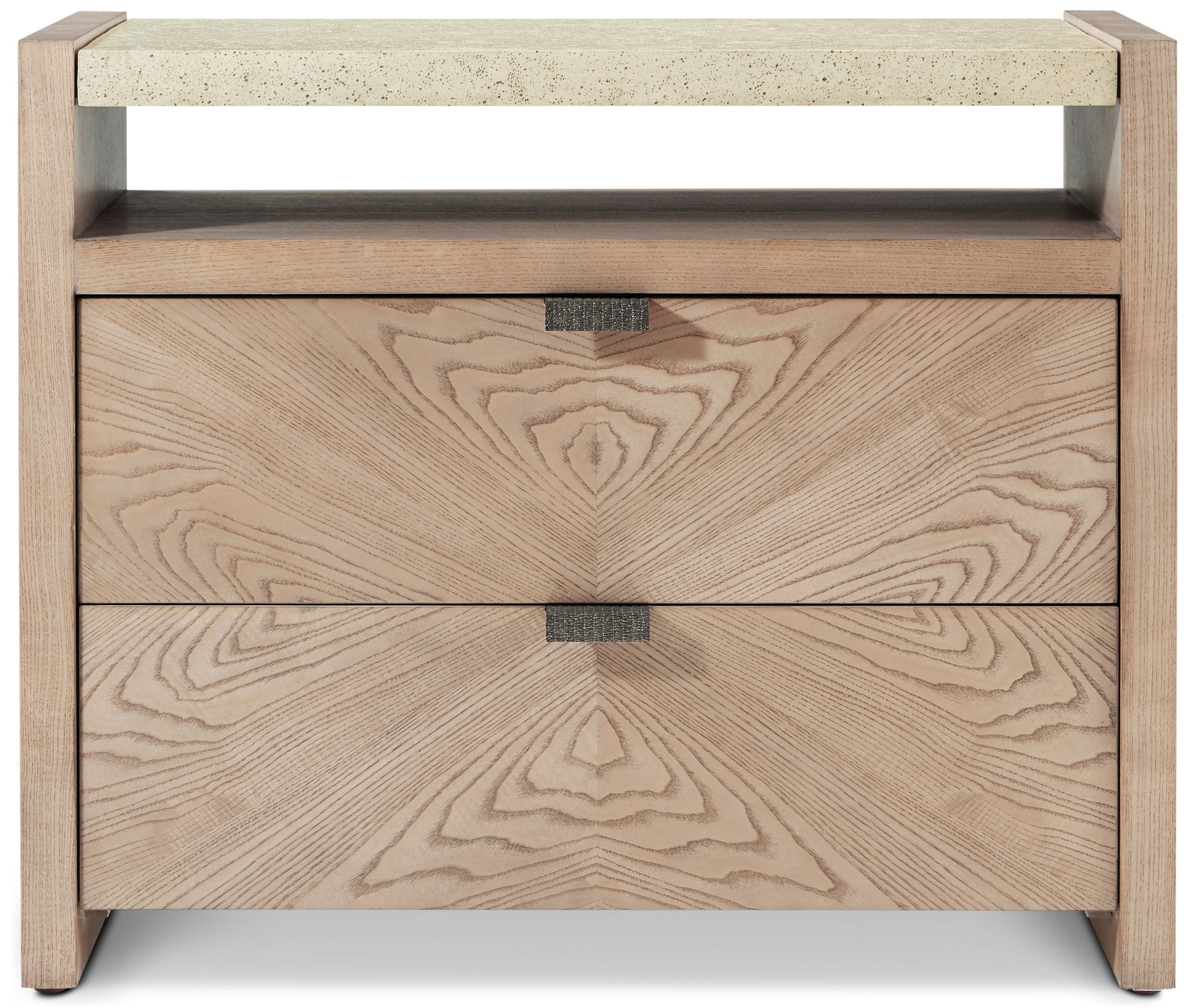 Catalina Two Drawer Nightstand in PCF1176.1J2G_Dune_MCF550.1F_Ember / Wood, Aluminium, Composite - Theodore Alexander