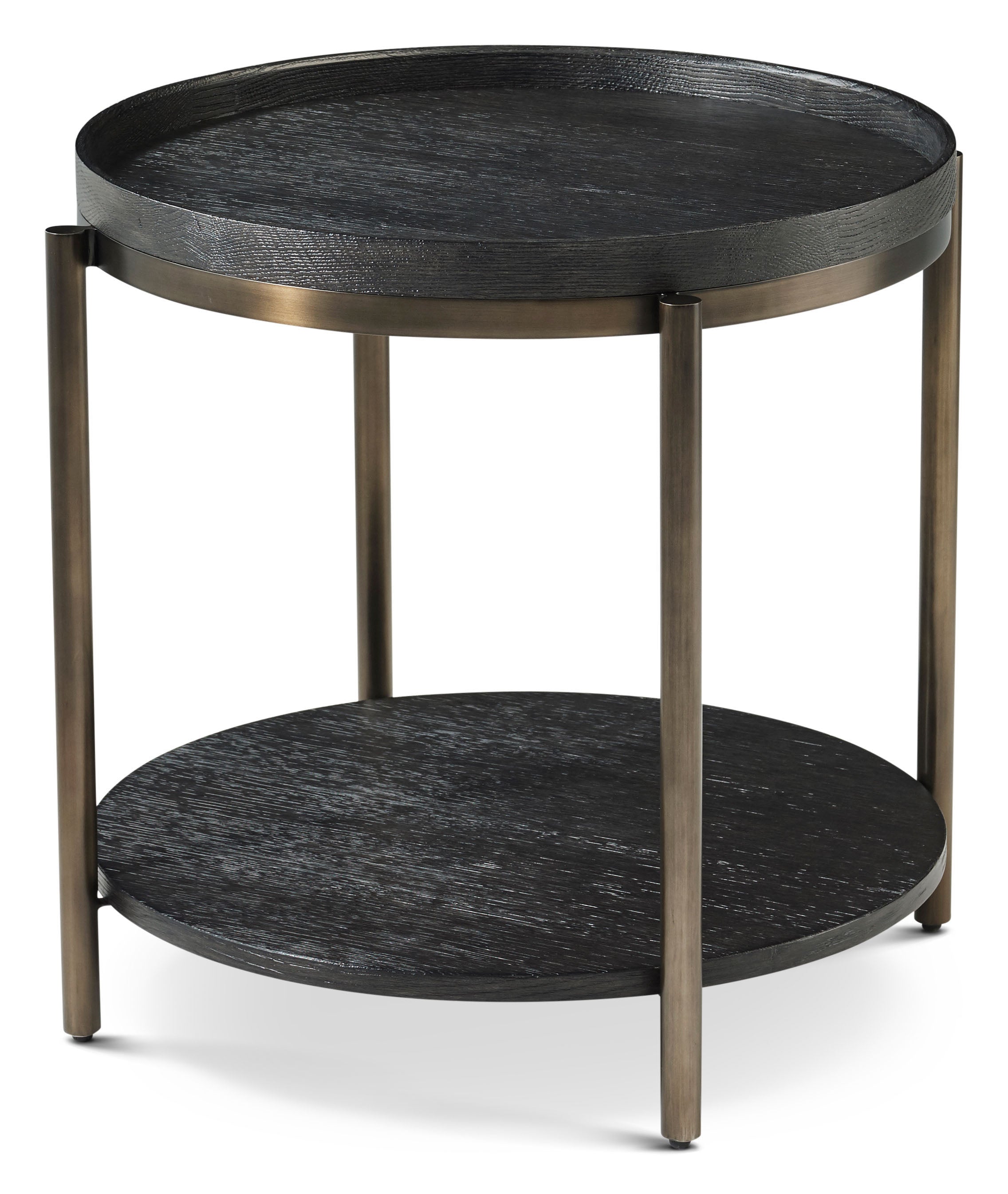 Repose Round Side Table in PCF1186.1L2HA3F_Charcoal_Oak_MCF551.SI_Bronze_Metal / Veneer, Steel - Theodore Alexander