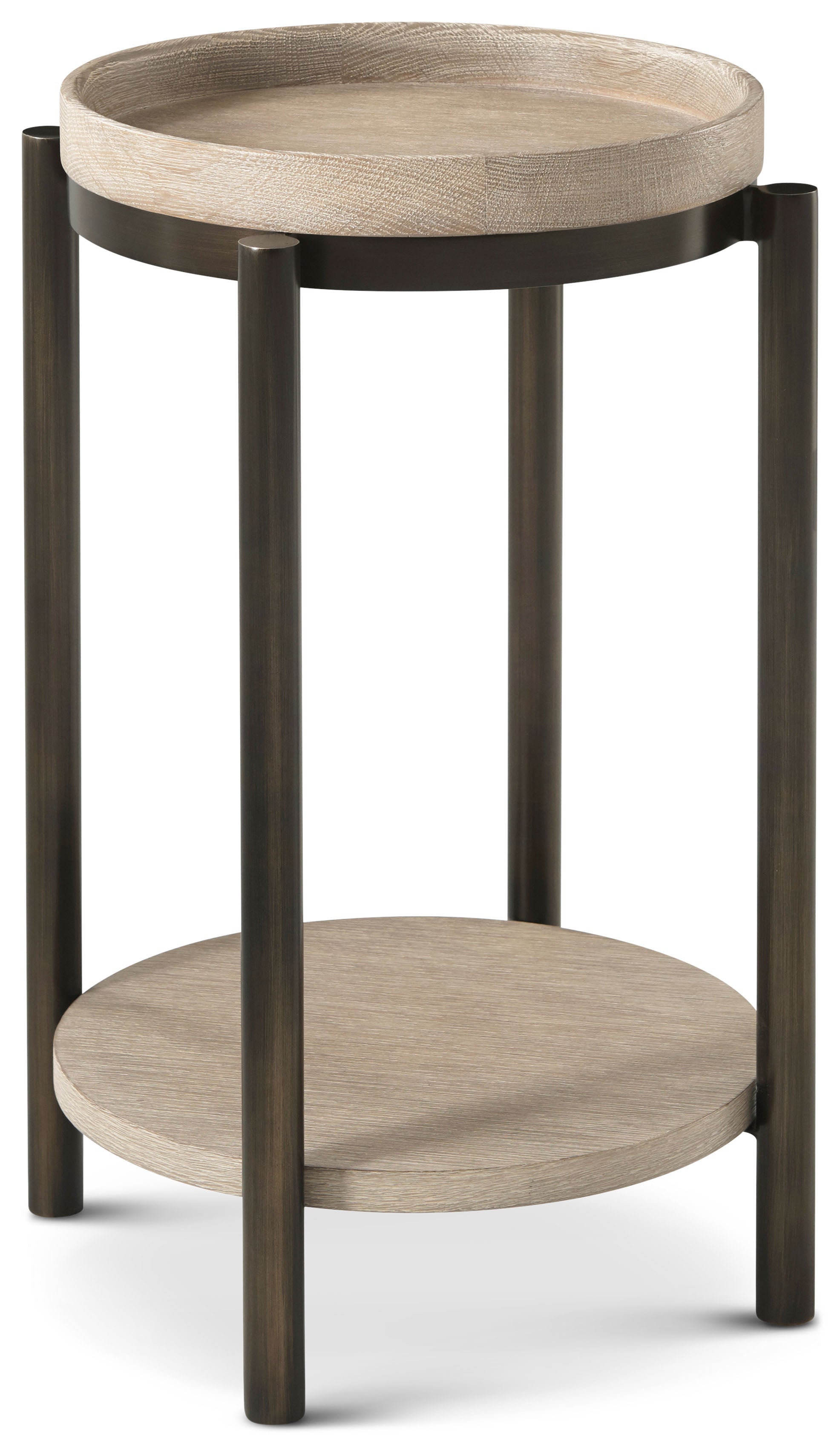 Repose Round Side Table in PCF1175.1K2HA3F_Grey_Oak_MCF551.SI_Bronze_Metal / Veneer, Steel - Theodore Alexander