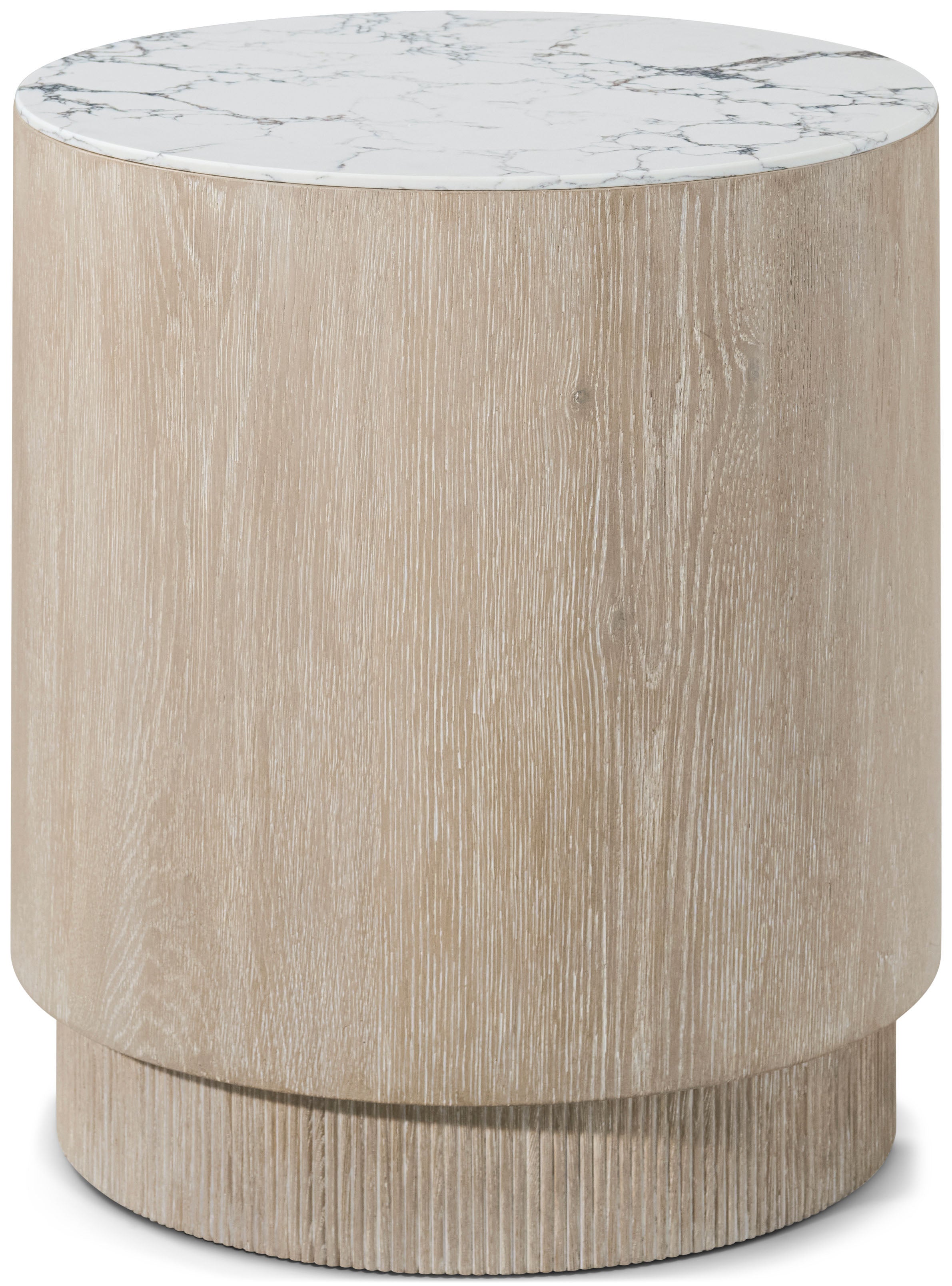 Horizon Drum Table in Ash Wood, Oak Veneer, Quartz - Theodore Alexander