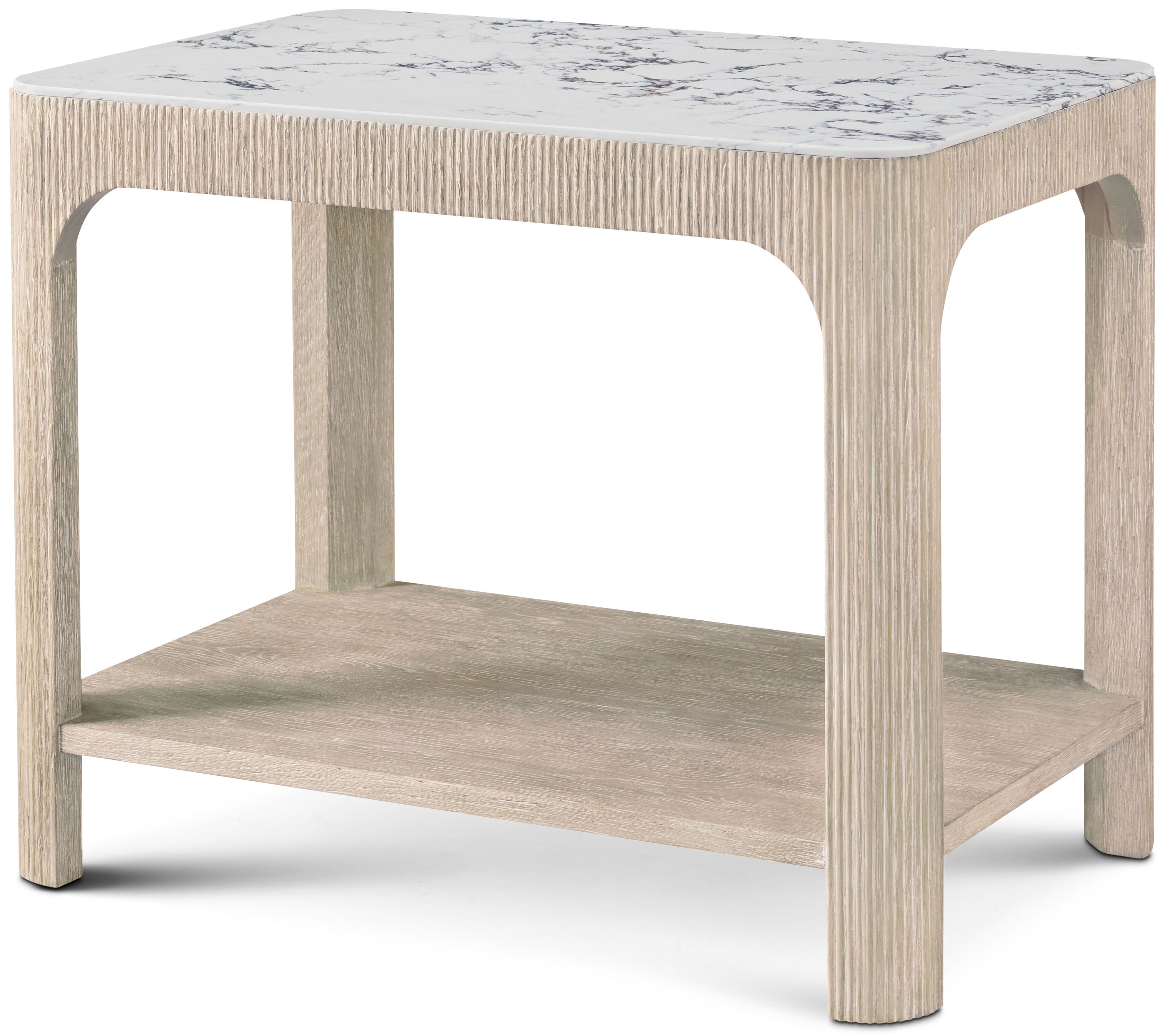 Horizon Rectangular Quartz Side Table in Ash Wood, Oak Veneer, Quartz - Theodore Alexander