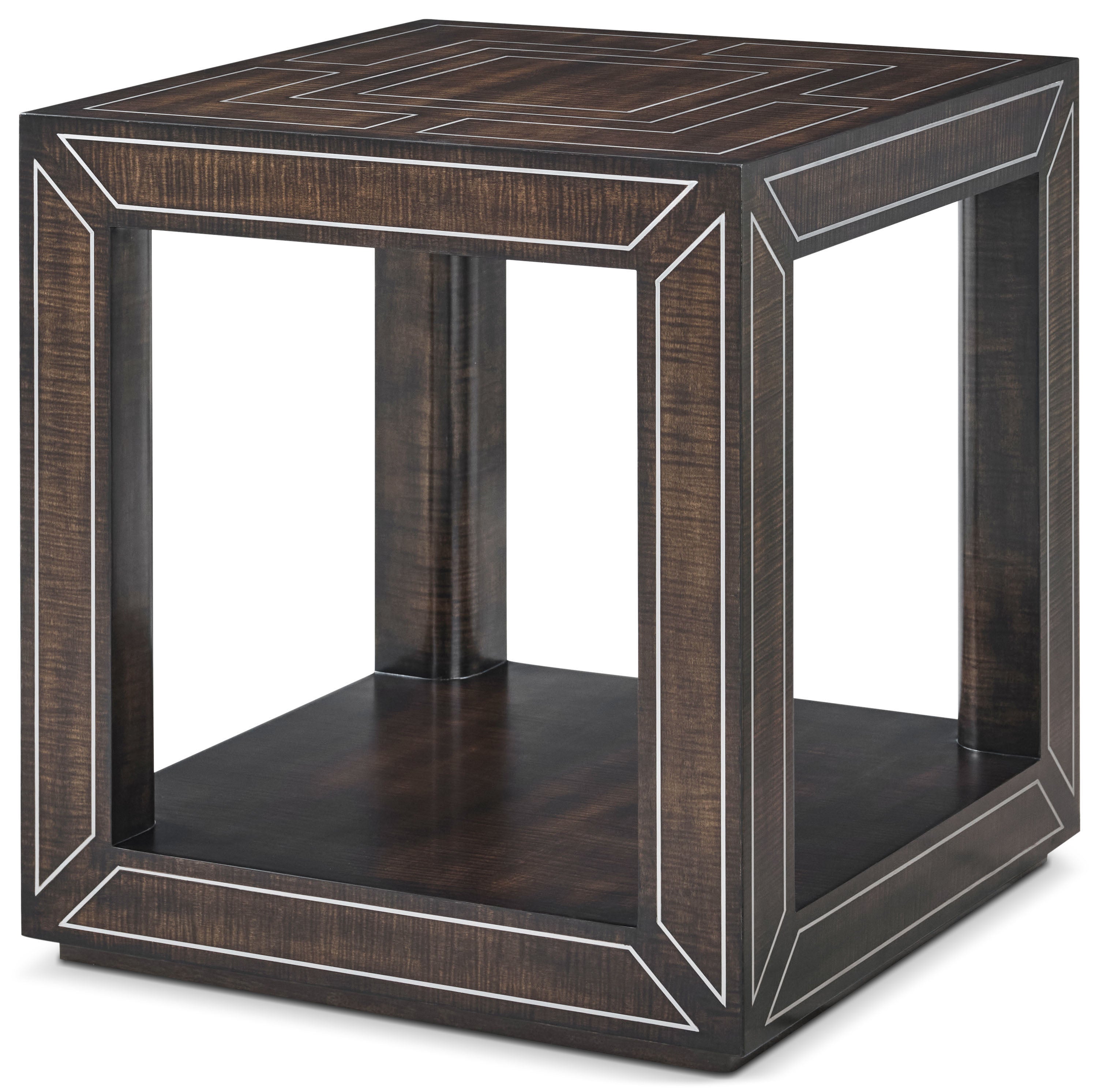Spencer London Side Table II in Sycamore Veneer, Stainless Steel Inlay - Theodore Alexander