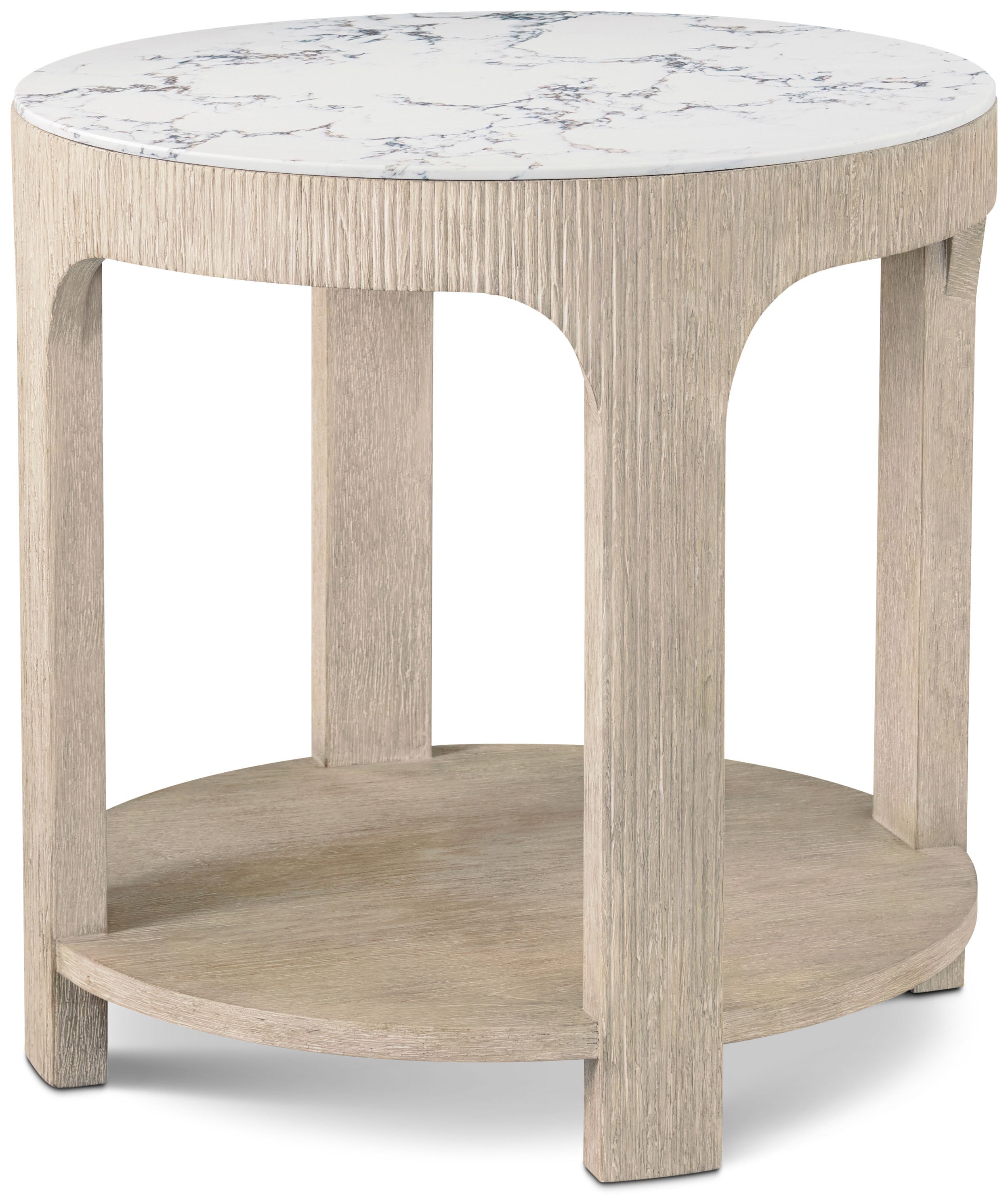 Horizon Round Quartz Side Table in Ash Wood, Oak Veneer, Quartz - Theodore Alexander