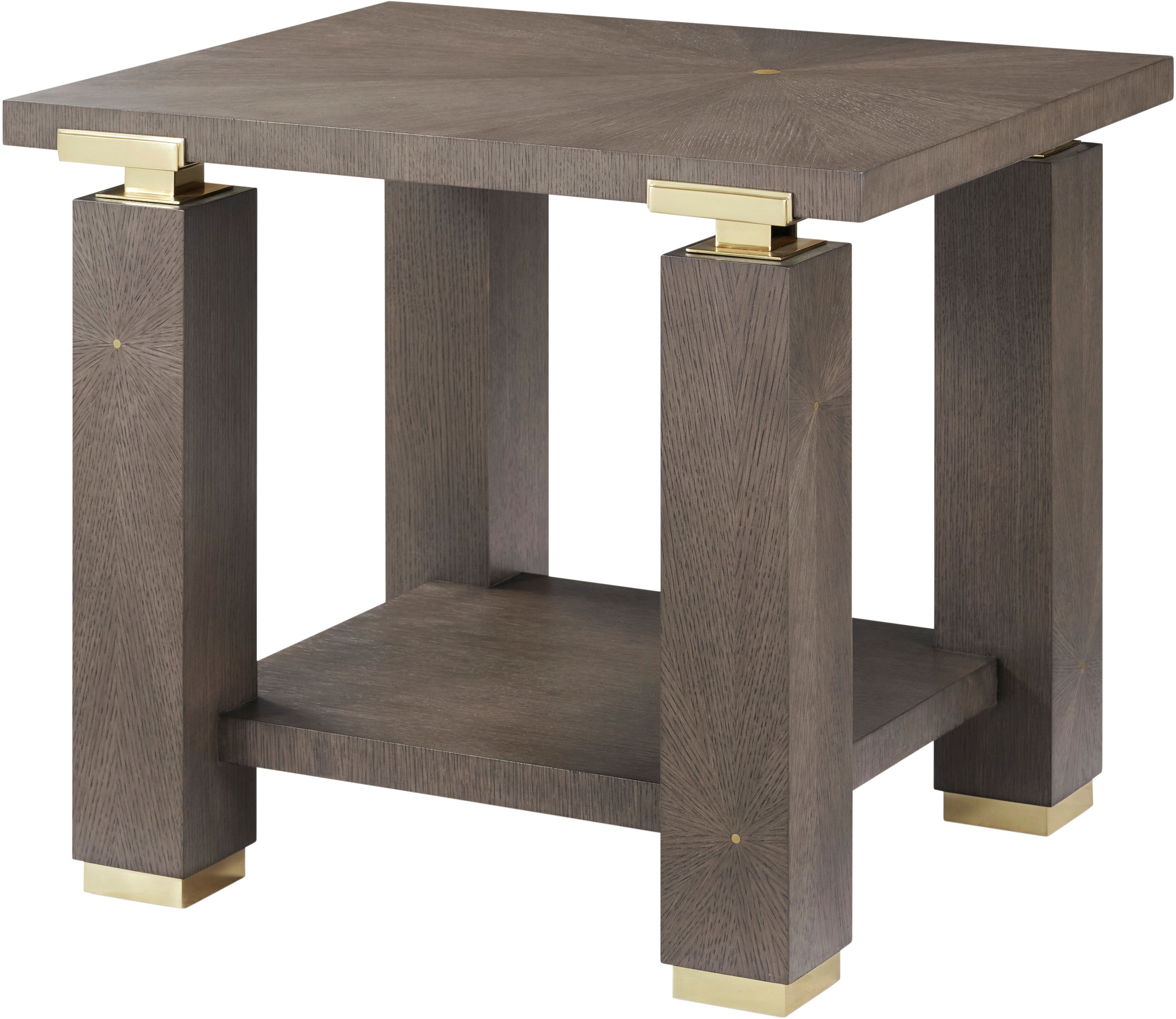 Judith Leiber Rectangle Side Table in Oak Veneer, Brass - Theodore Alexander
