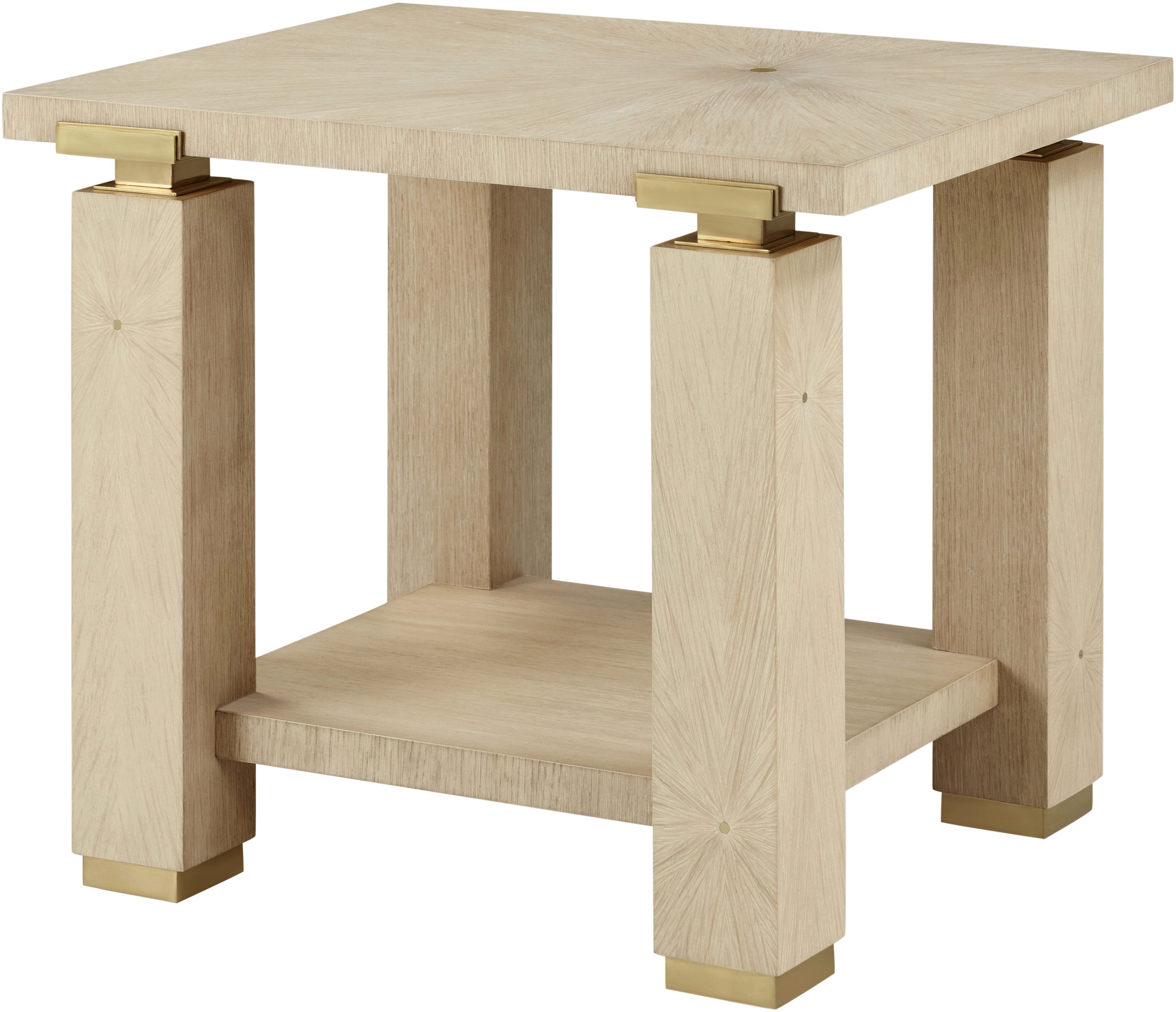 Judith Leiber Rectangle Side Table in Oak Veneer, Brass - Theodore Alexander