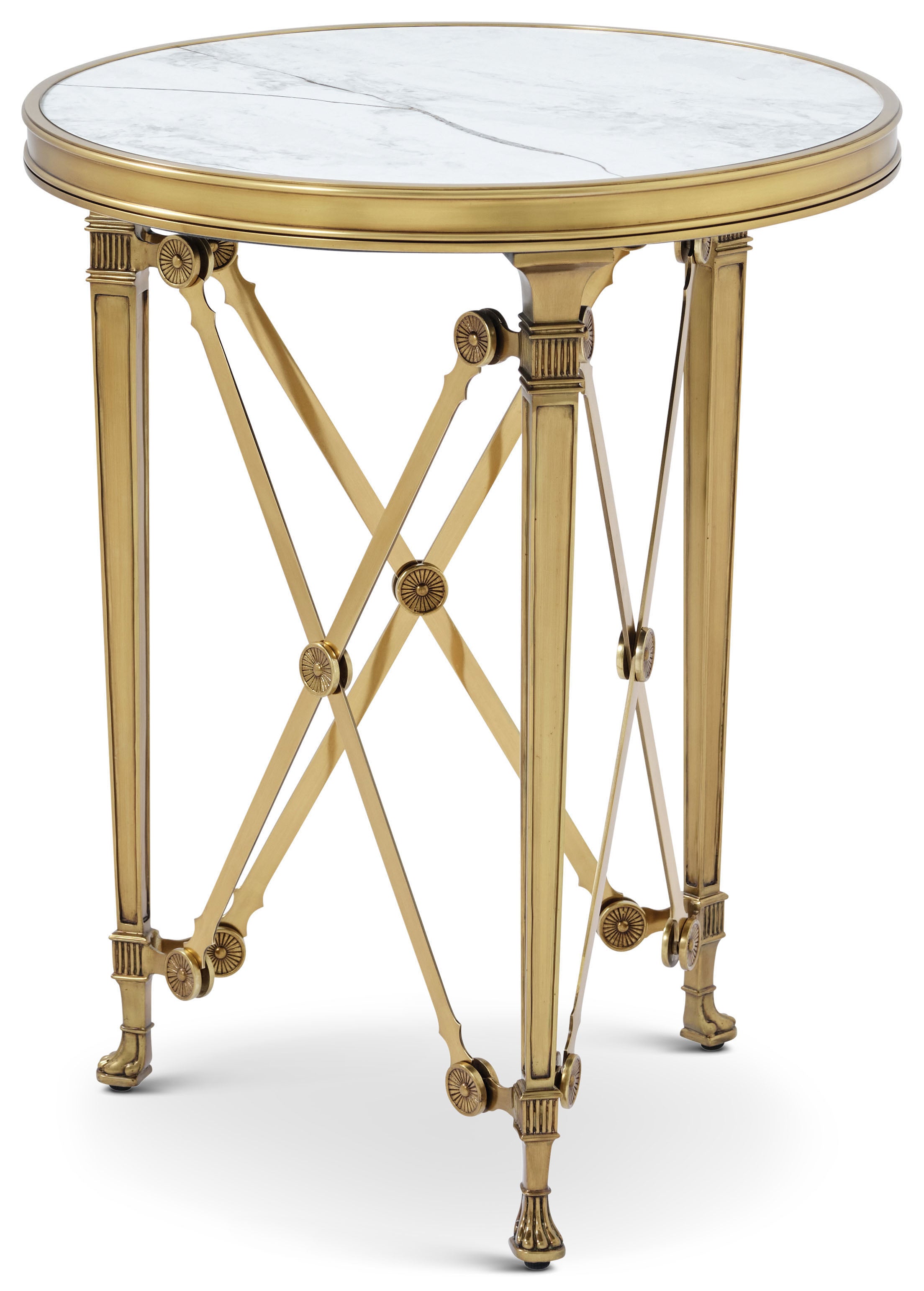 Spencer London Small Round Brass Side Table in Brass, Quartz - Theodore Alexander