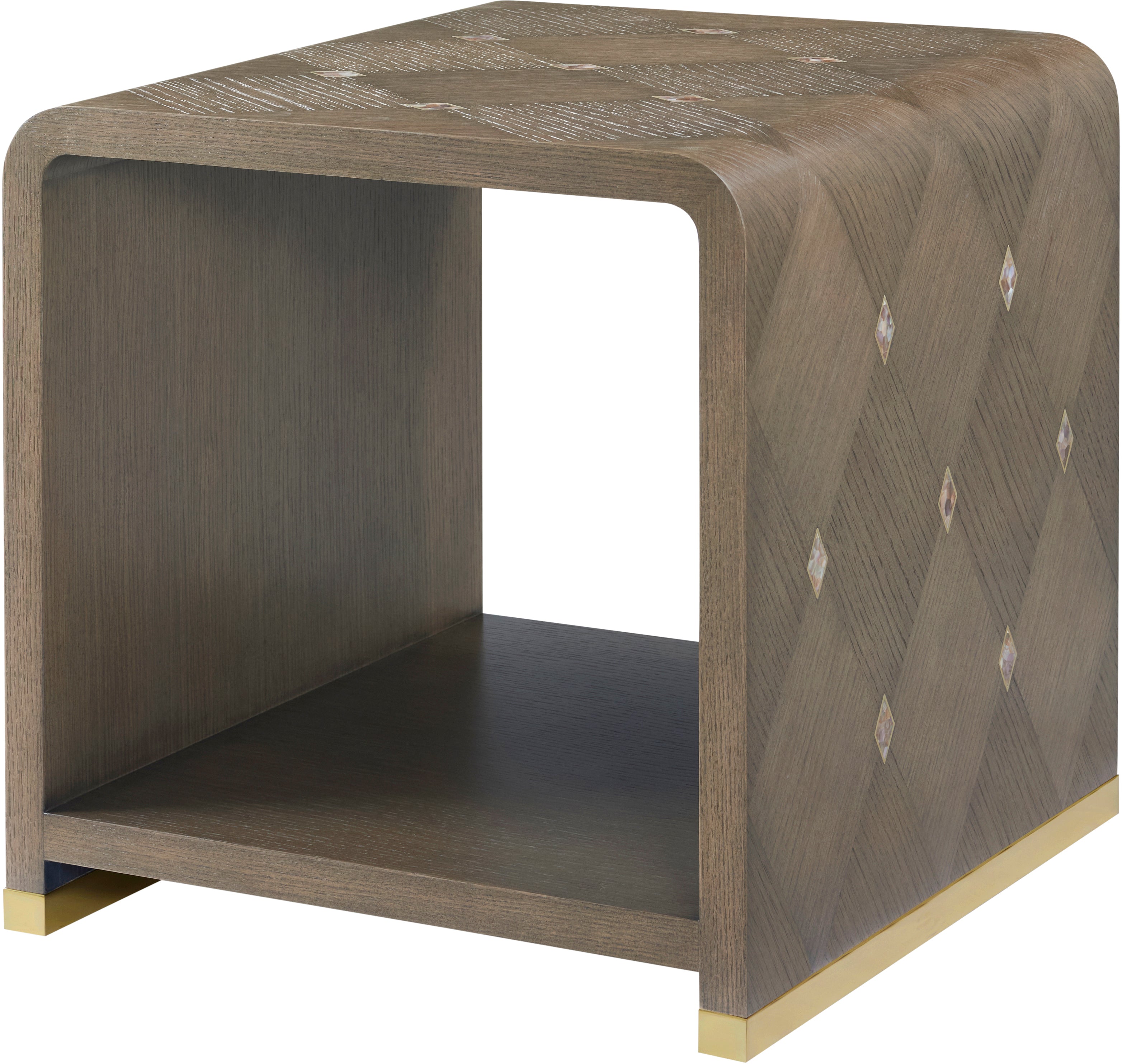 Judith Leiber Side Table in Oak Veneer, Brass, Mother of Pearl - Theodore Alexander