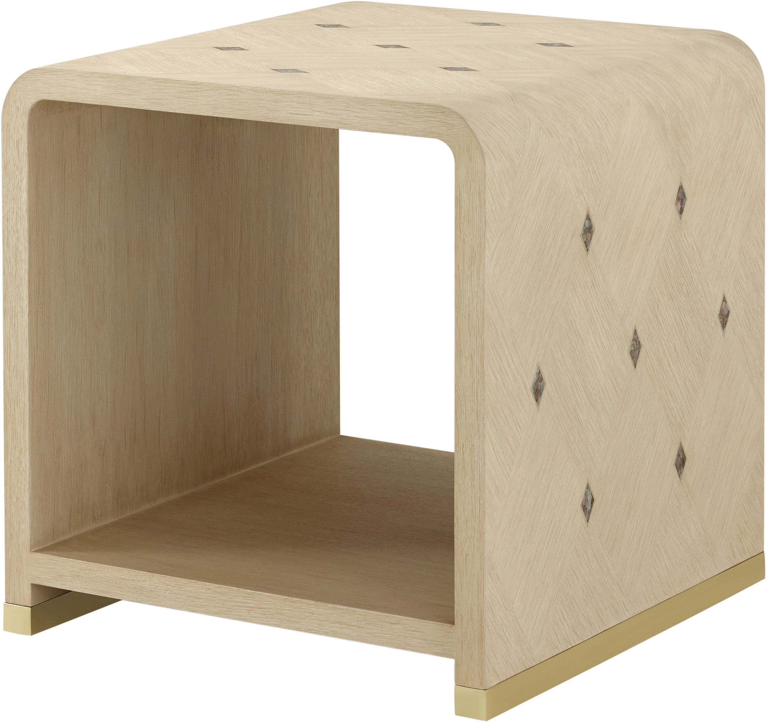 Judith Leiber Side Table in Oak Veneer, Brass, Mother of Pearl - Theodore Alexander