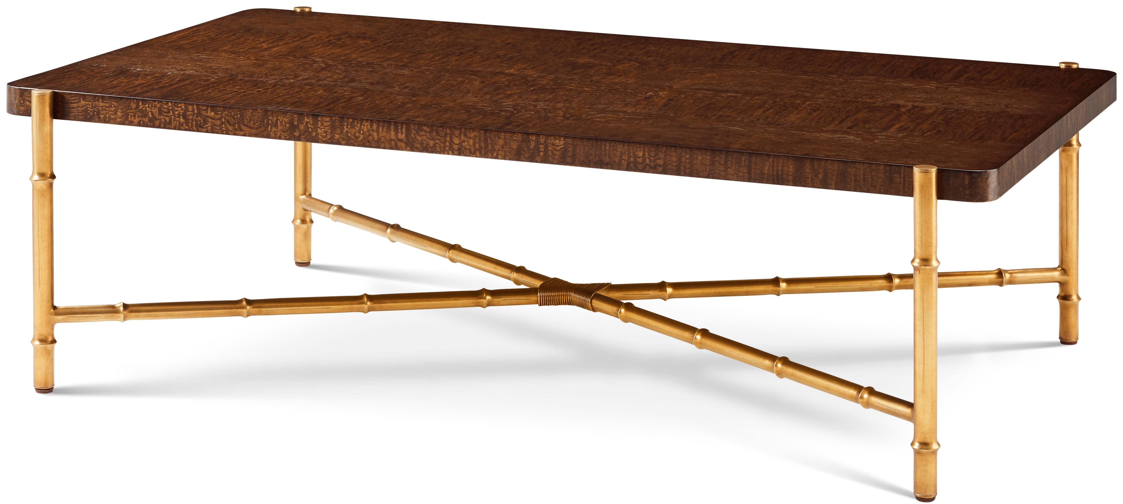 Kesden Cocktail Table in VCF1801_pyramid_brown_MCF538.B_satin_brass / Brass, Wood, Veneer - Theodore Alexander