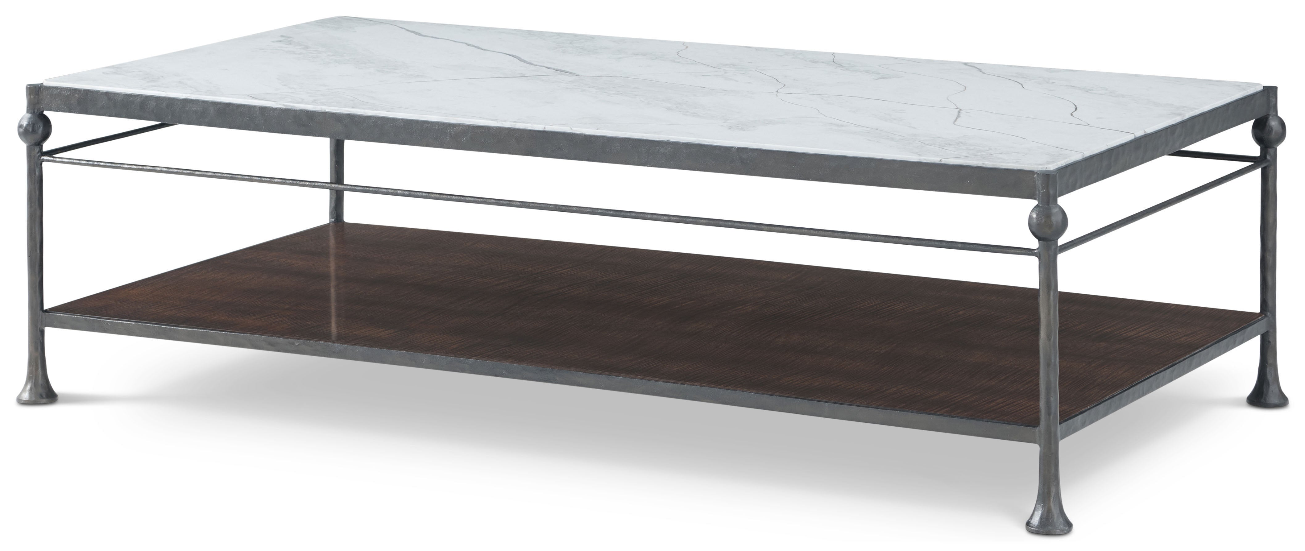 Spencer London Metal Cocktail Table in Sycamore Veneer, Quartz, Steel - Theodore Alexander