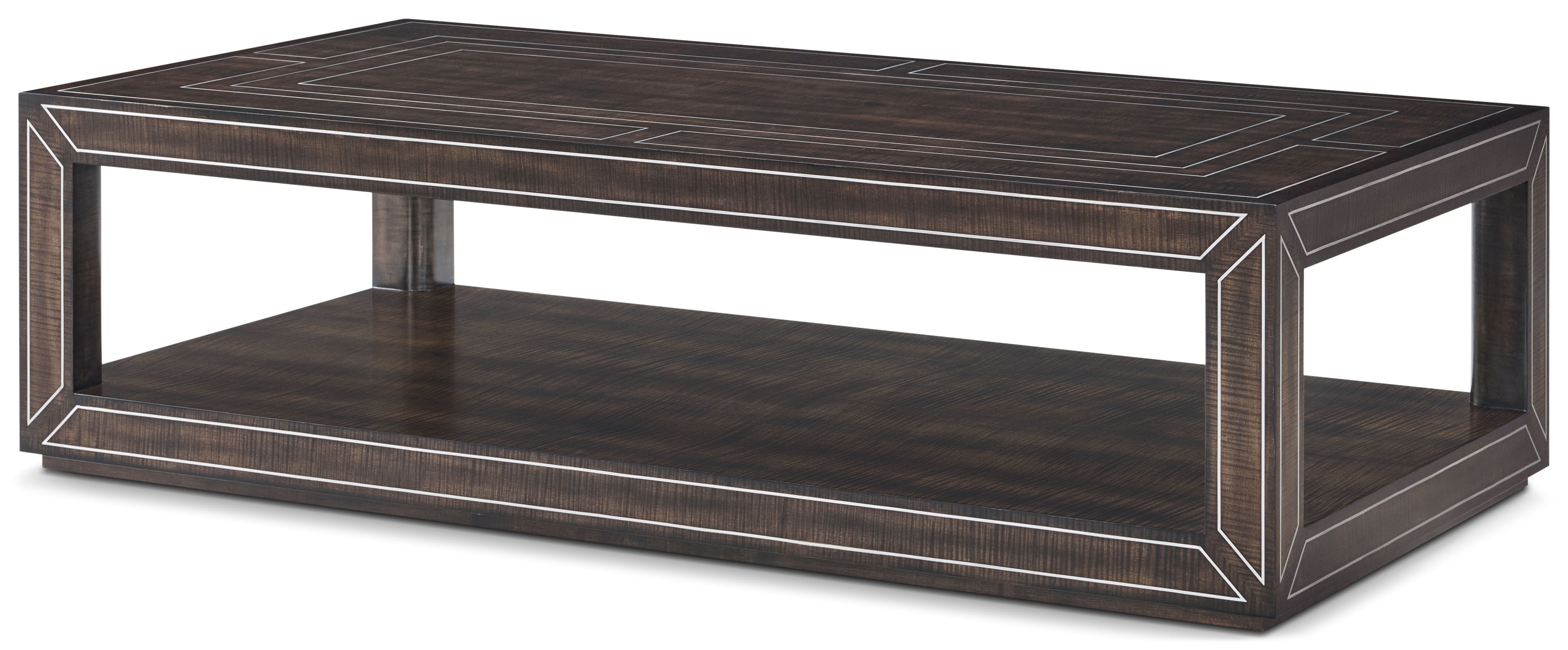 Spencer London Cocktail Table II in Sycamore Veneer, Stainless Steel Inlay - Theodore Alexander