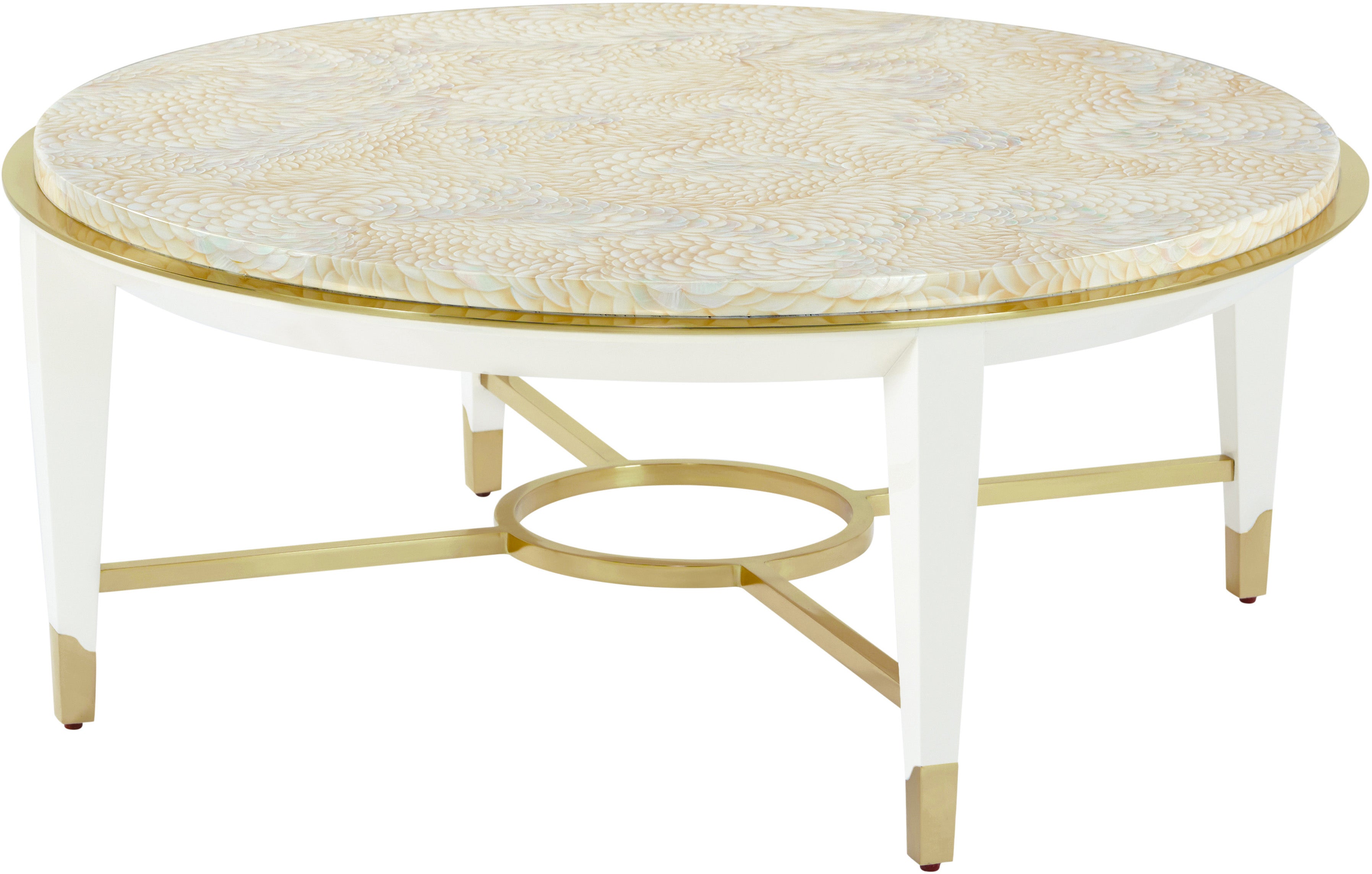 Judith Leiber Round Cocktail Table in Beech Wood, Brass - Theodore Alexander