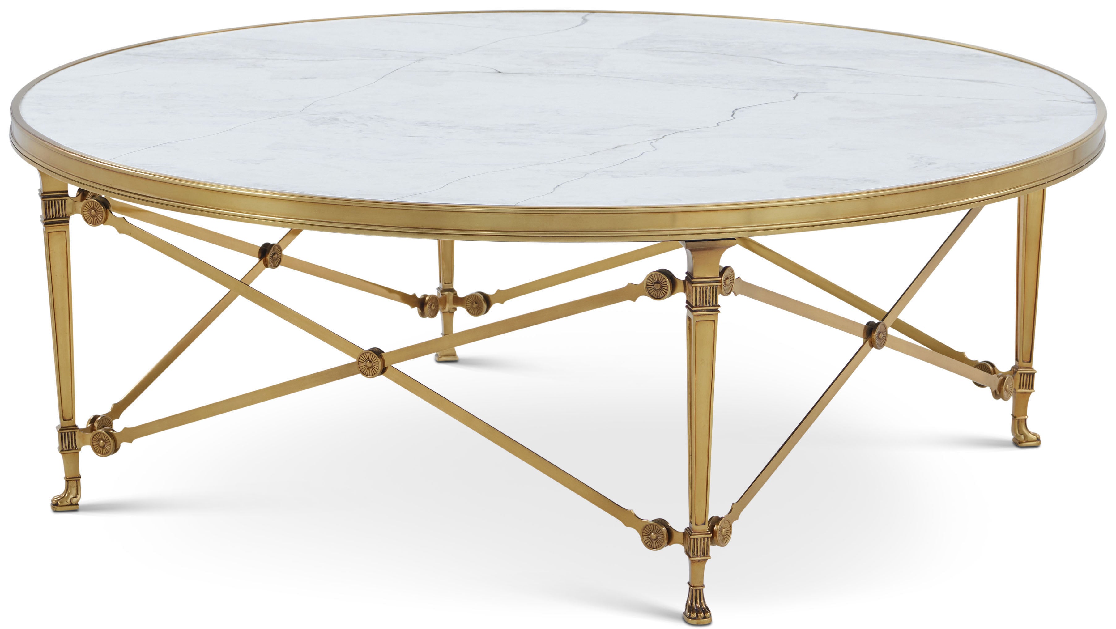 Spencer London Brass Cocktail Table in Brass, Quartz - Theodore Alexander