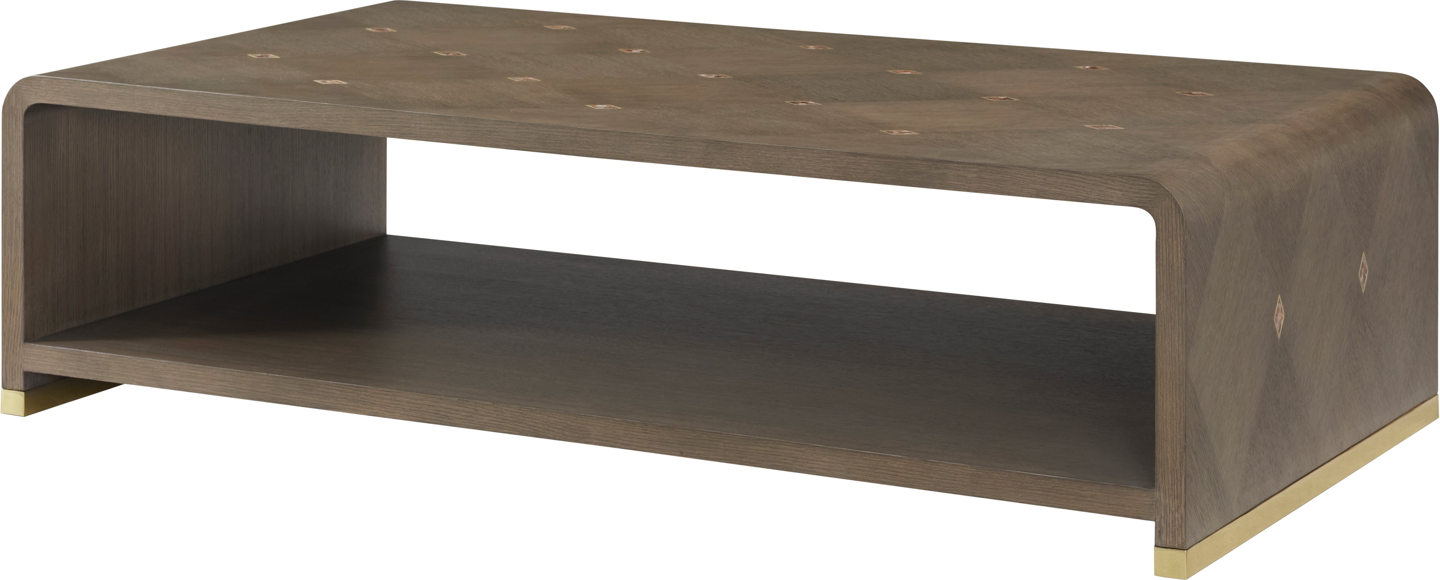 Judith Leiber Cocktail Table in Oak Veneer, Brass, Mother of Pearl - Theodore Alexander