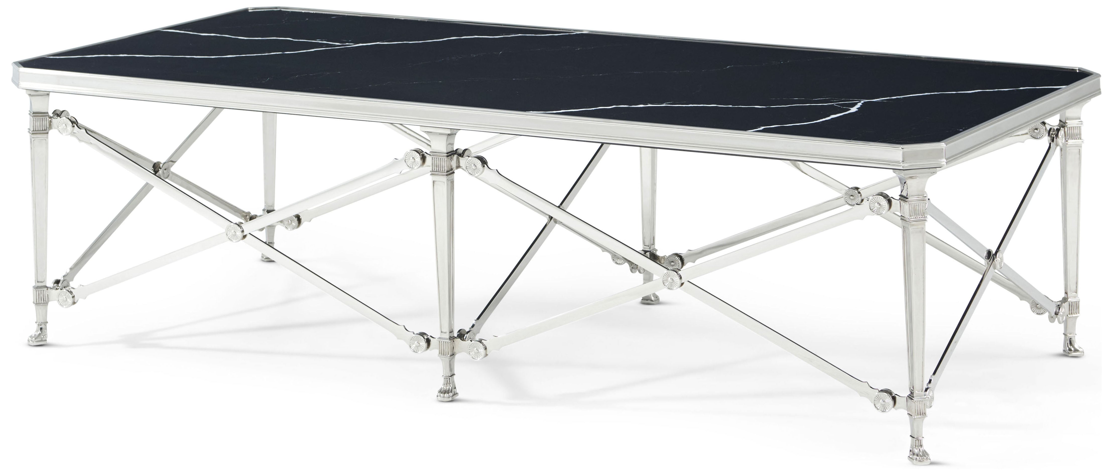 Spencer London Rectangular Nickel Cocktail Table in Brass, Quartz - Theodore Alexander