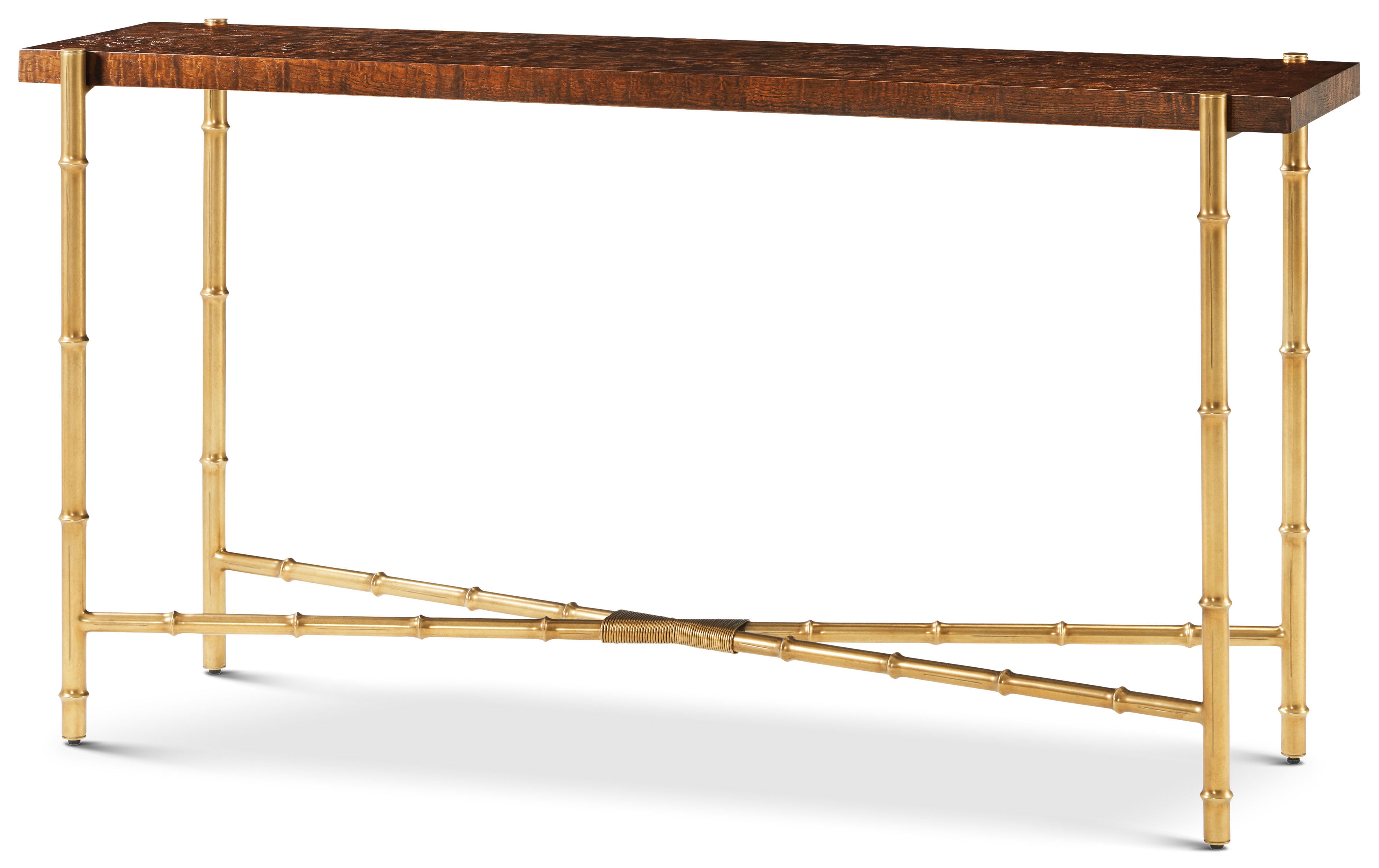 Kesden Console Table in VCF1801_pyramid_brown_MCF538.B_satin_brass / Brass, Wood - Theodore Alexander