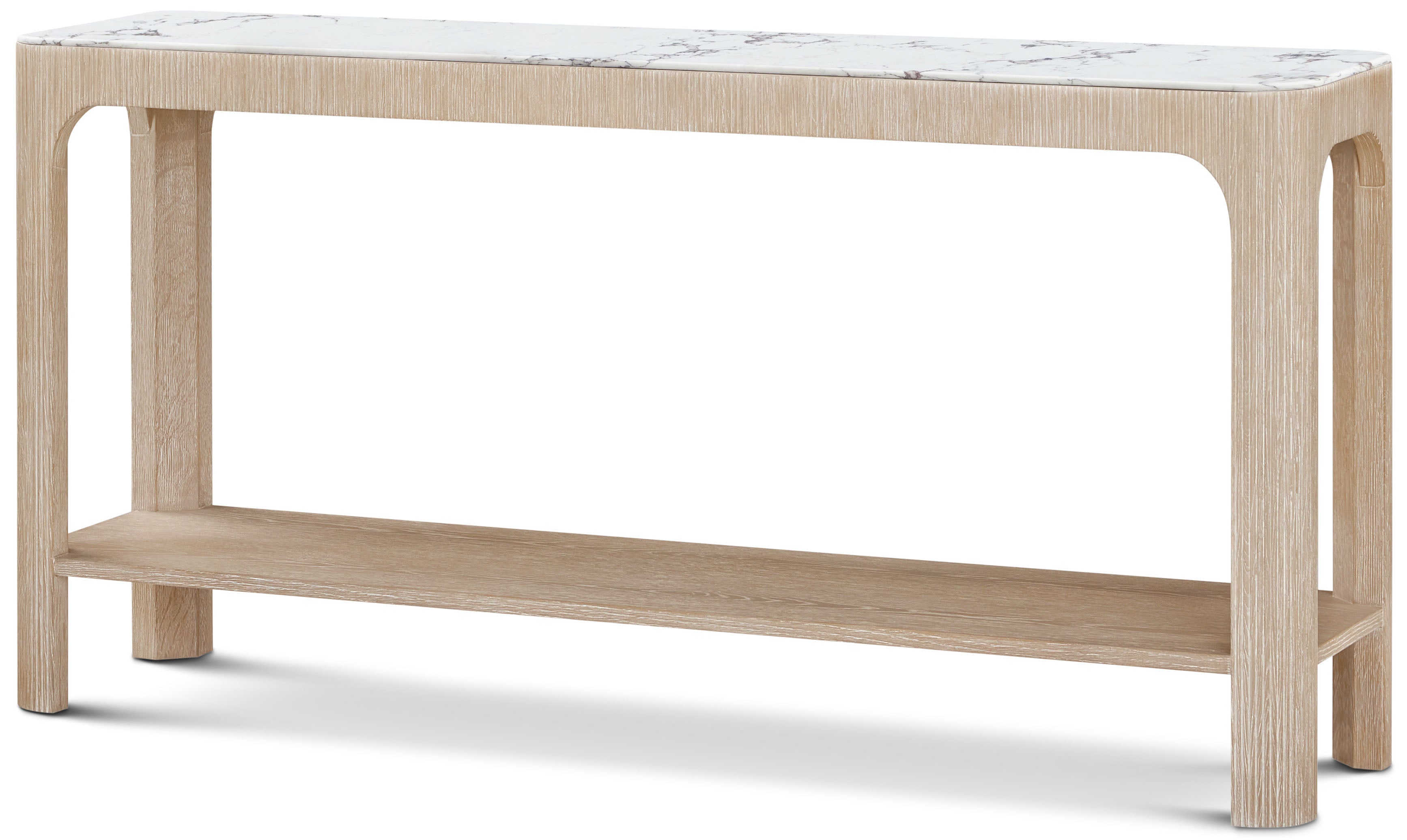 Horizon Quartz Console Table in Ash Wood, Oak Veneer, Quartz - Theodore Alexander