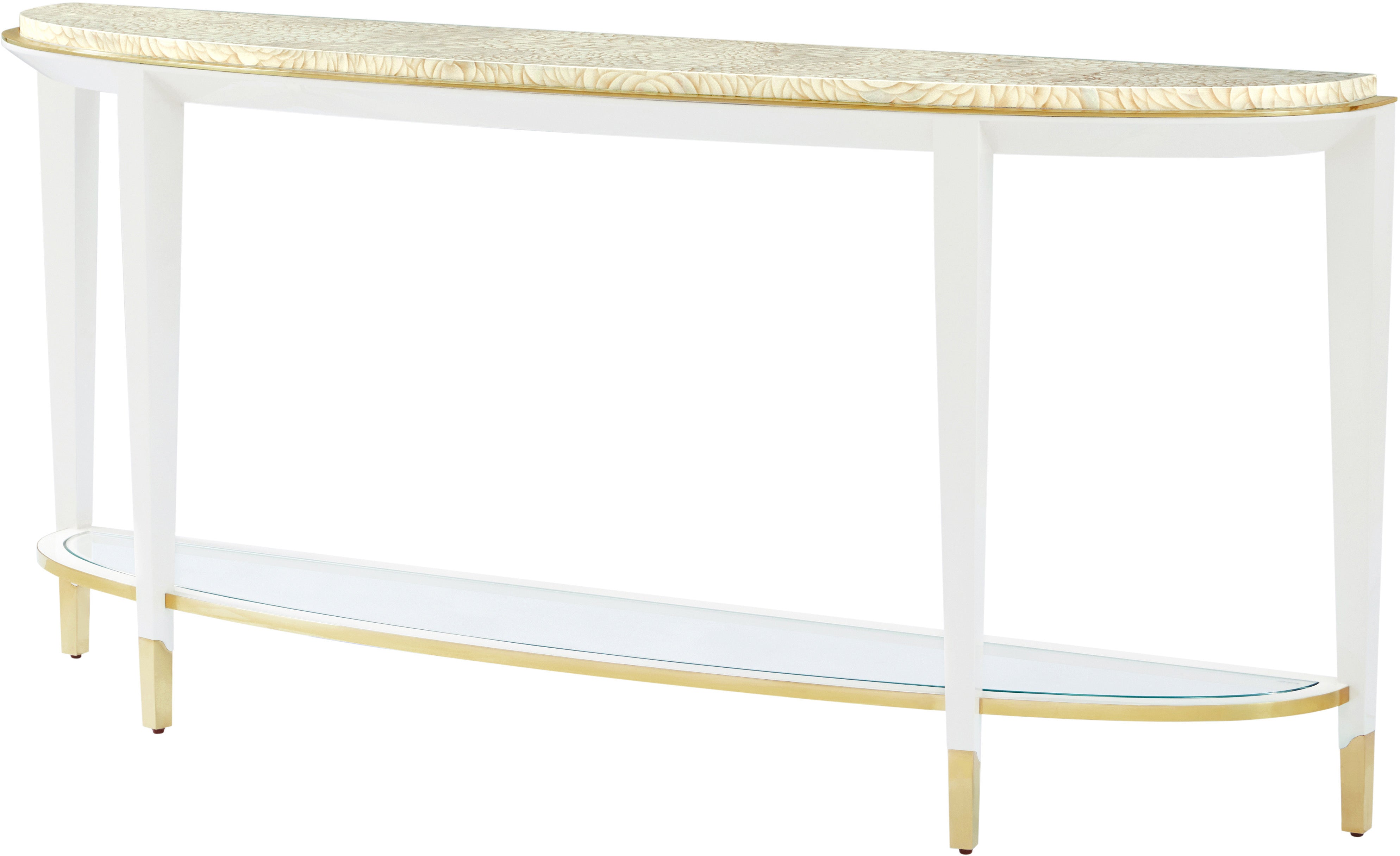 Judith Leiber Console Table III in Beech Wood, Brass, Glass - Theodore Alexander