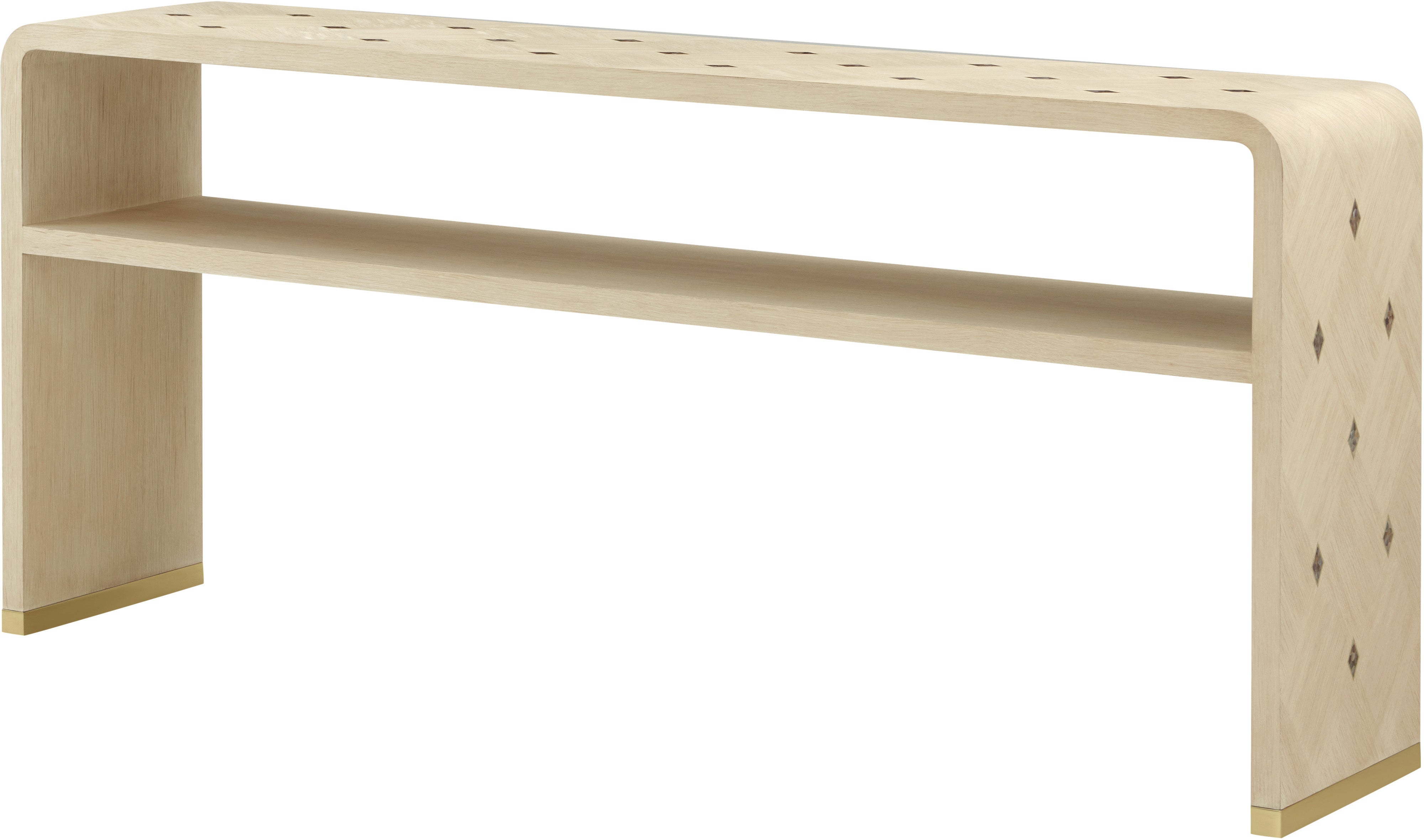 Judith Leiber Console Table in Oak Veneer, Brass, Mother of Pearl - Theodore Alexander