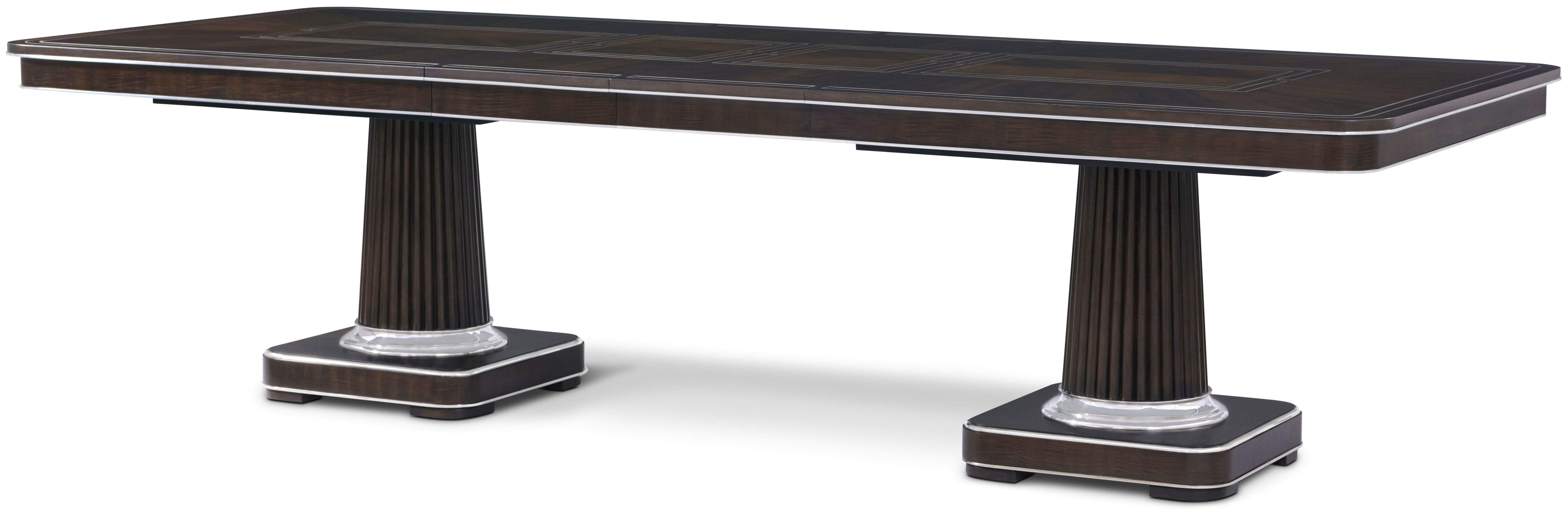 Spencer London Extension Dining Table in Maple Wood, Sycamore Veneer, Brass, Stainless Steel Inlay - Theodore Alexander