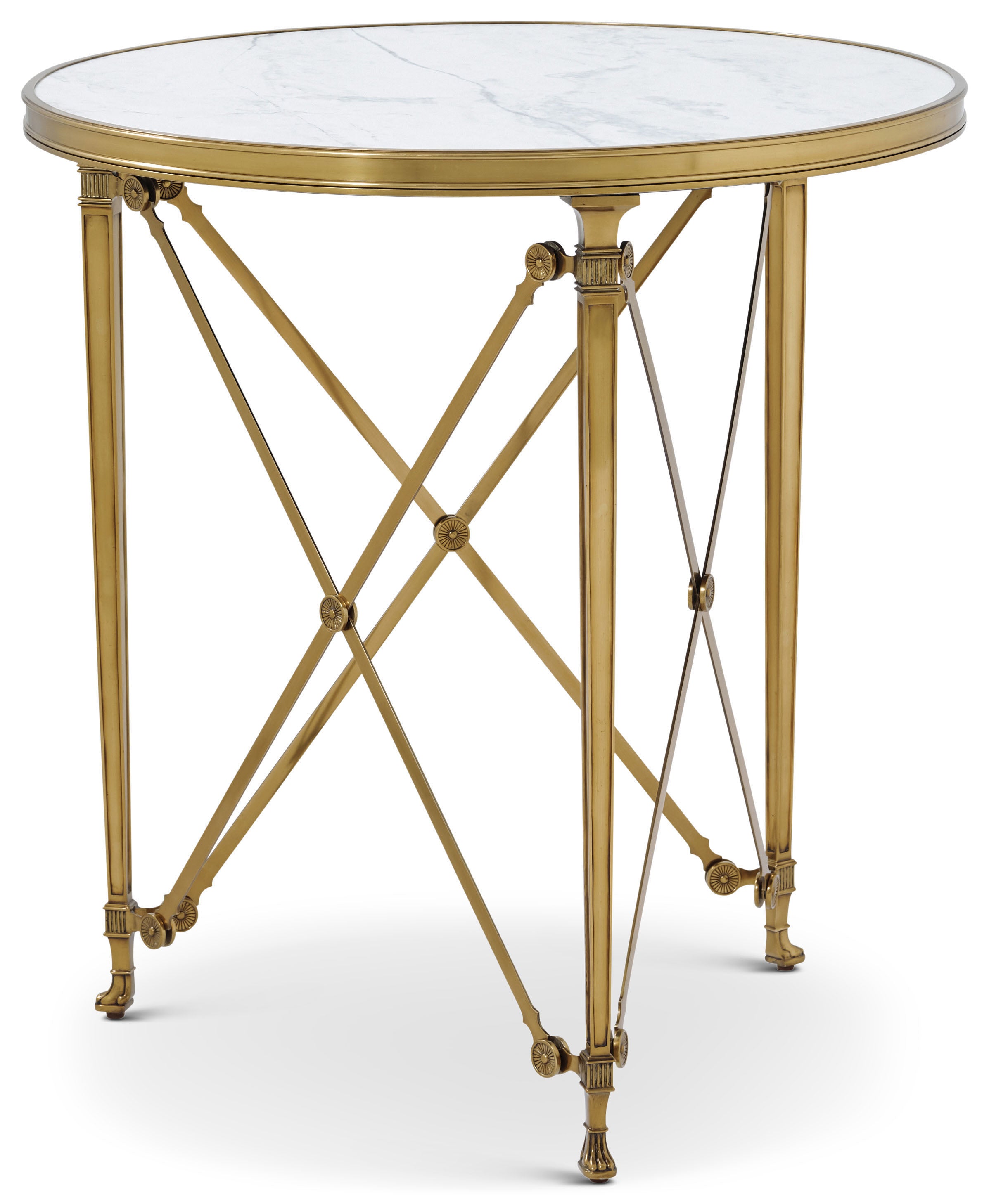 Spencer London Round Brass Center Table in Brass, Quartz - Theodore Alexander