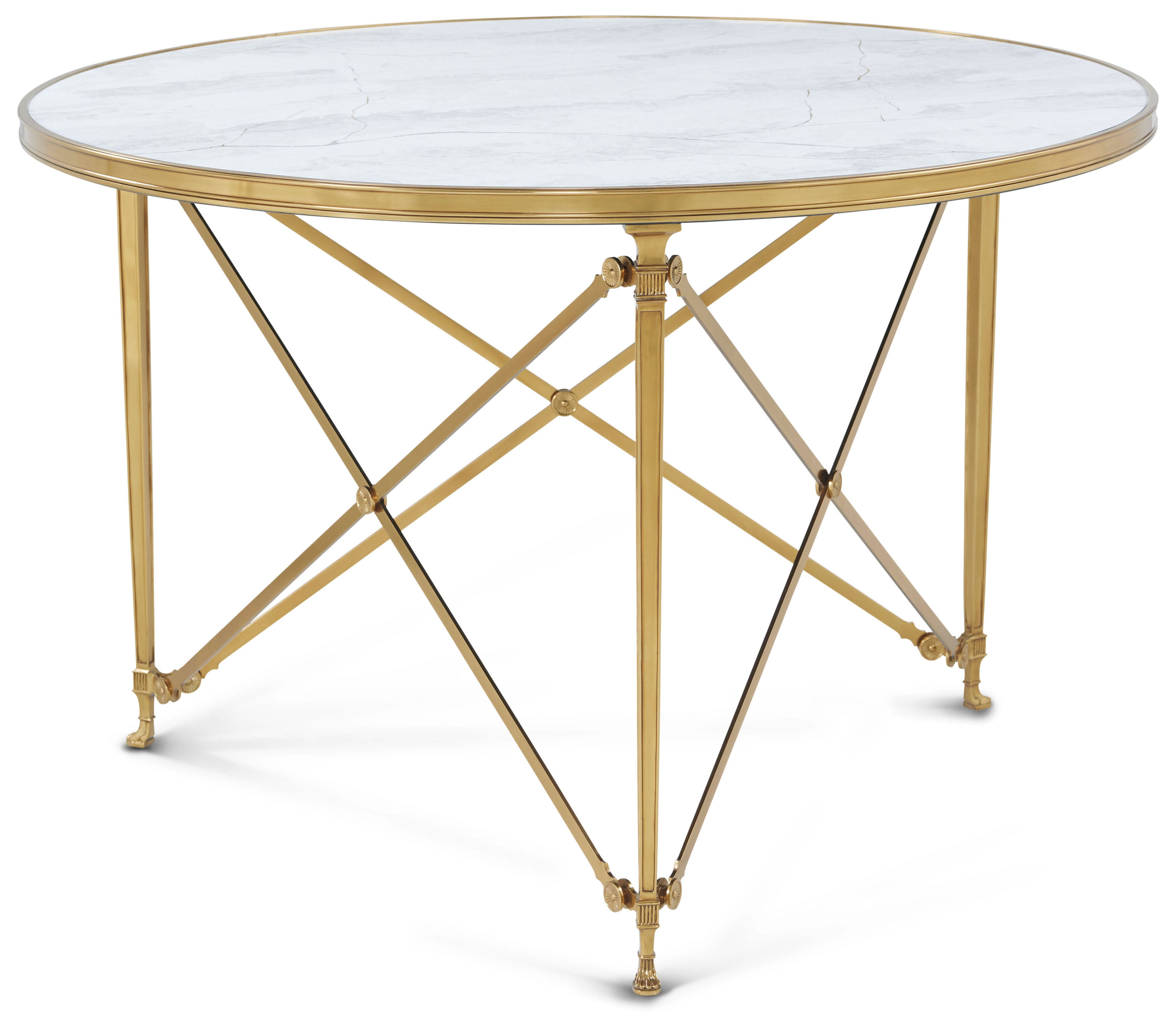 Spencer London Round Brass Center Table II in Brass, Quartz - Theodore Alexander