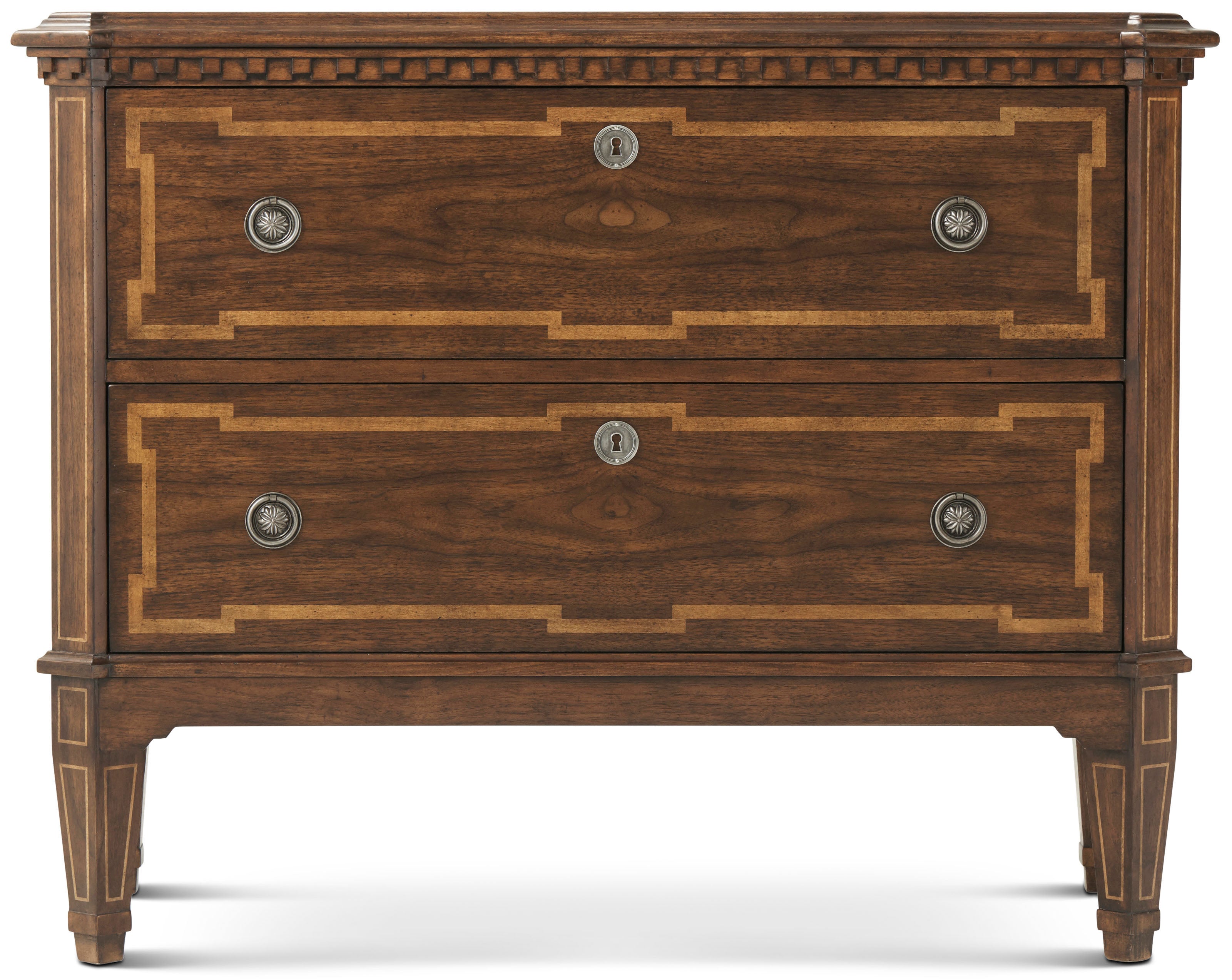 The Raine Chest of Drawers in Beech, Walnut Veneer, Steel - Theodore Alexander