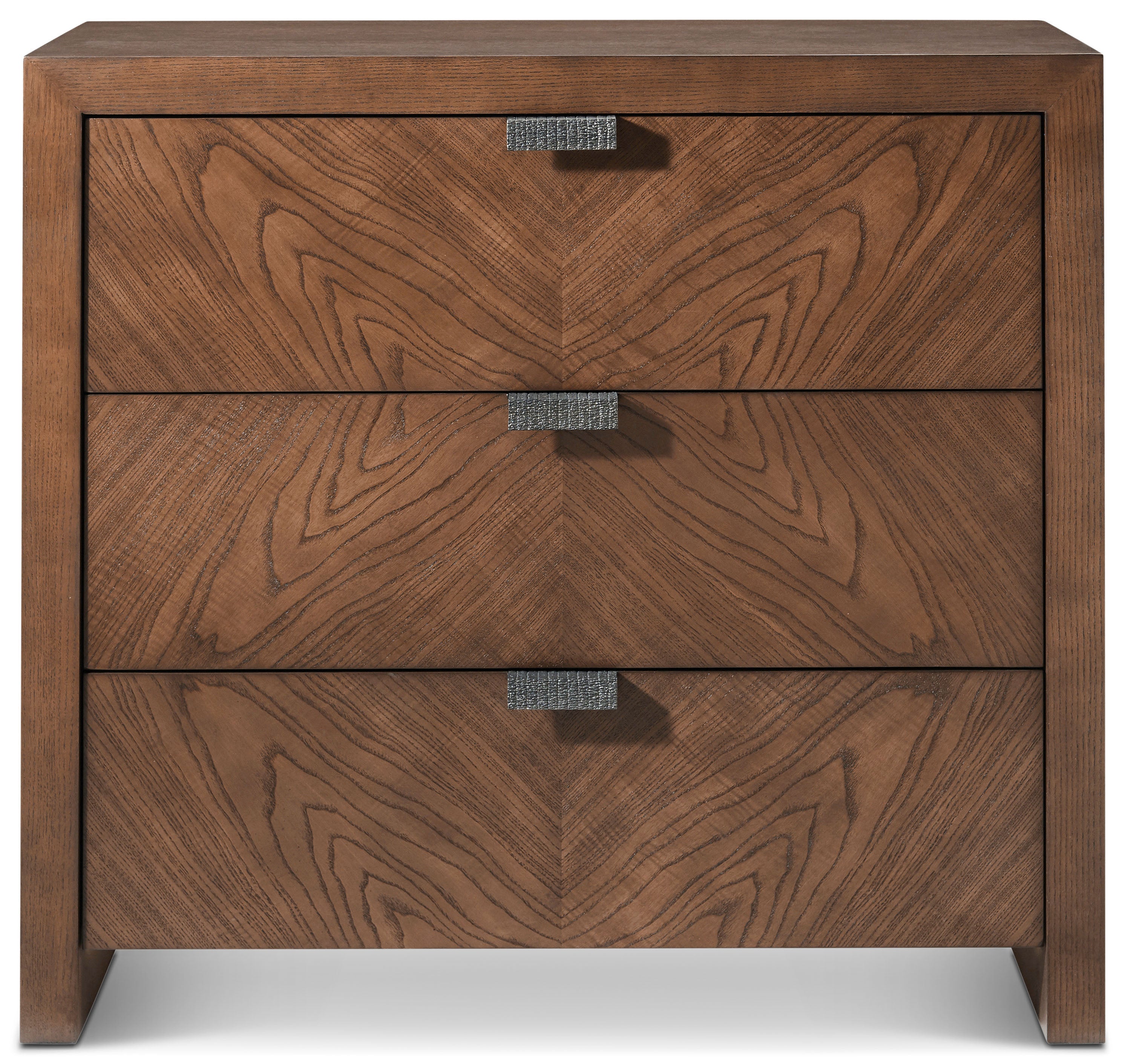 Catalina Three Drawer Nightstand in PCF1177.1J2G_Earth_MCF550.1F_Ember / Veneer, Aluminium - Theodore Alexander