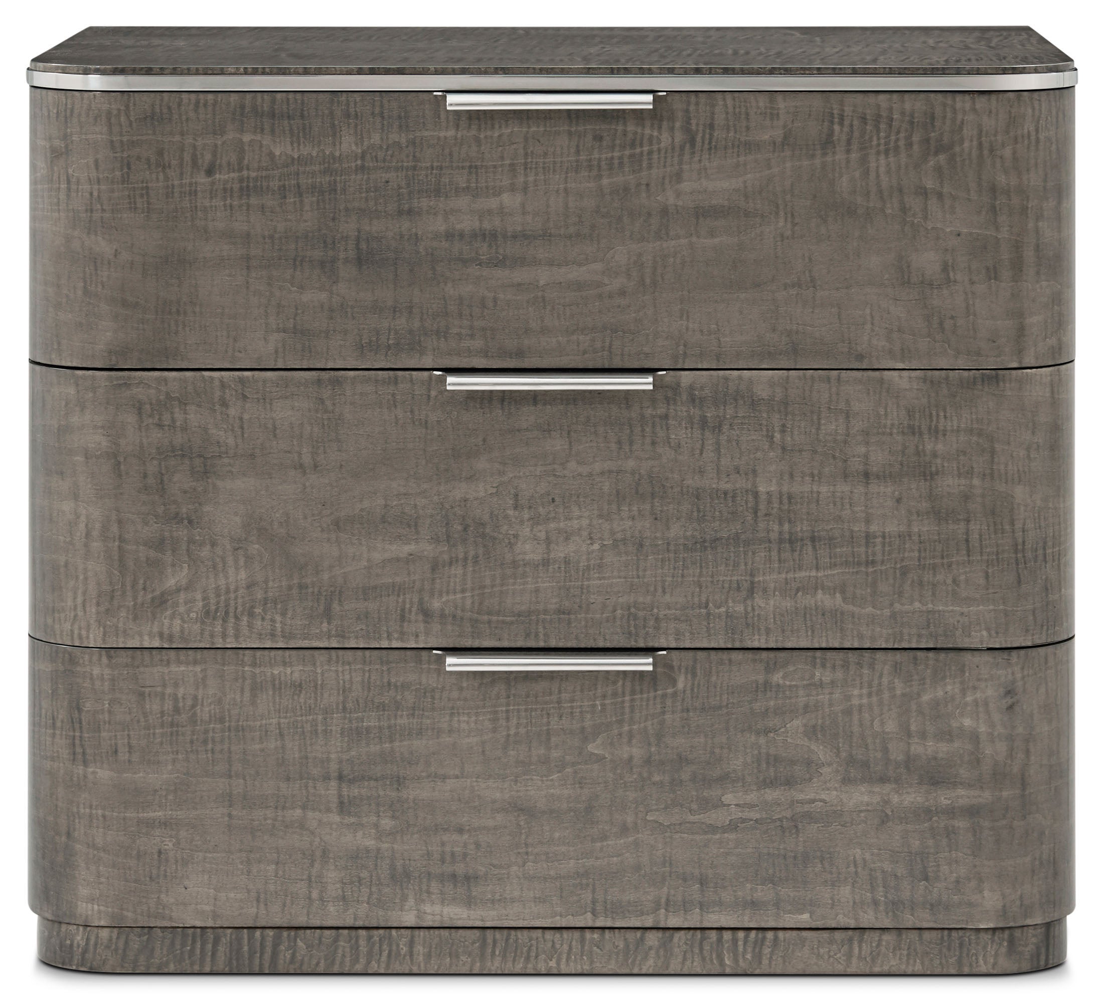 Hudson Nightstand in VCF1868_Pebble_Grey_MCF034_Polished_Only / Stainless Steel, Wood, Veneer - Theodore Alexander
