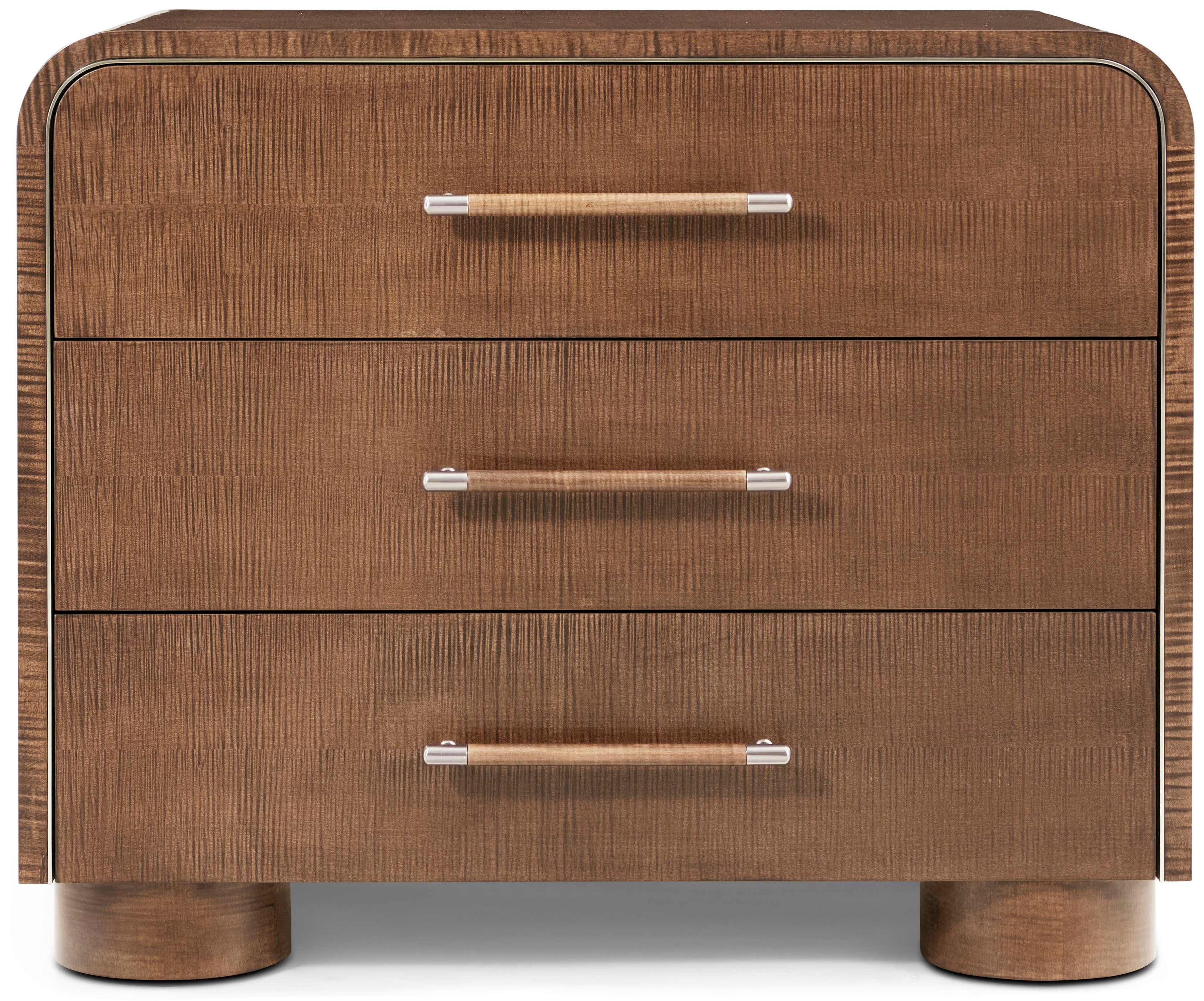 Origins Three-Drawer Nightstand II in VCF1853_Landmark_MCF577.B_Starlight / Maple Veneer, Sycamore Veneer, Brass - Theodore Alexander