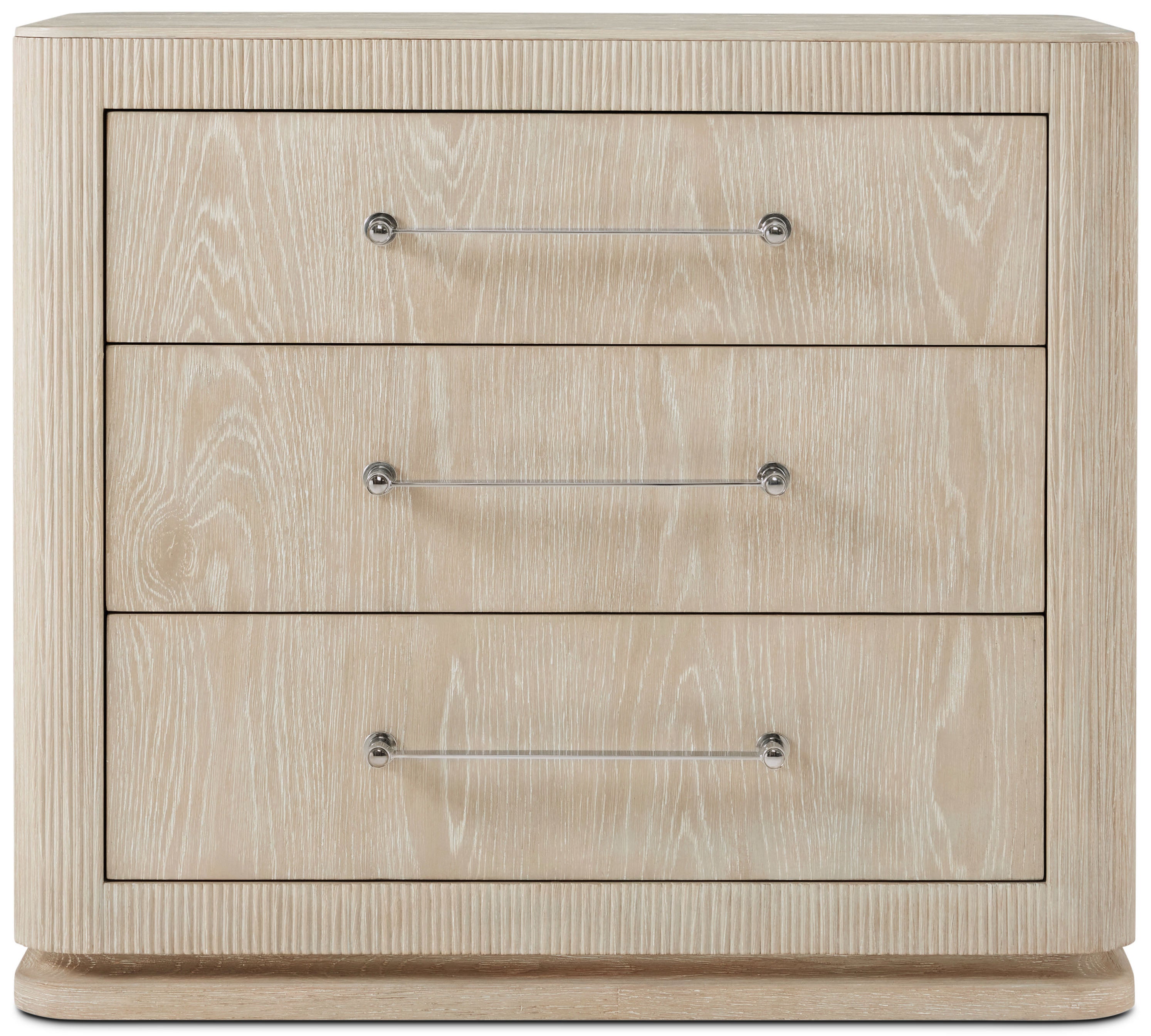 Horizon Three Drawer Nightstand in Ash Wood, Oak Veneer, Brass - Theodore Alexander