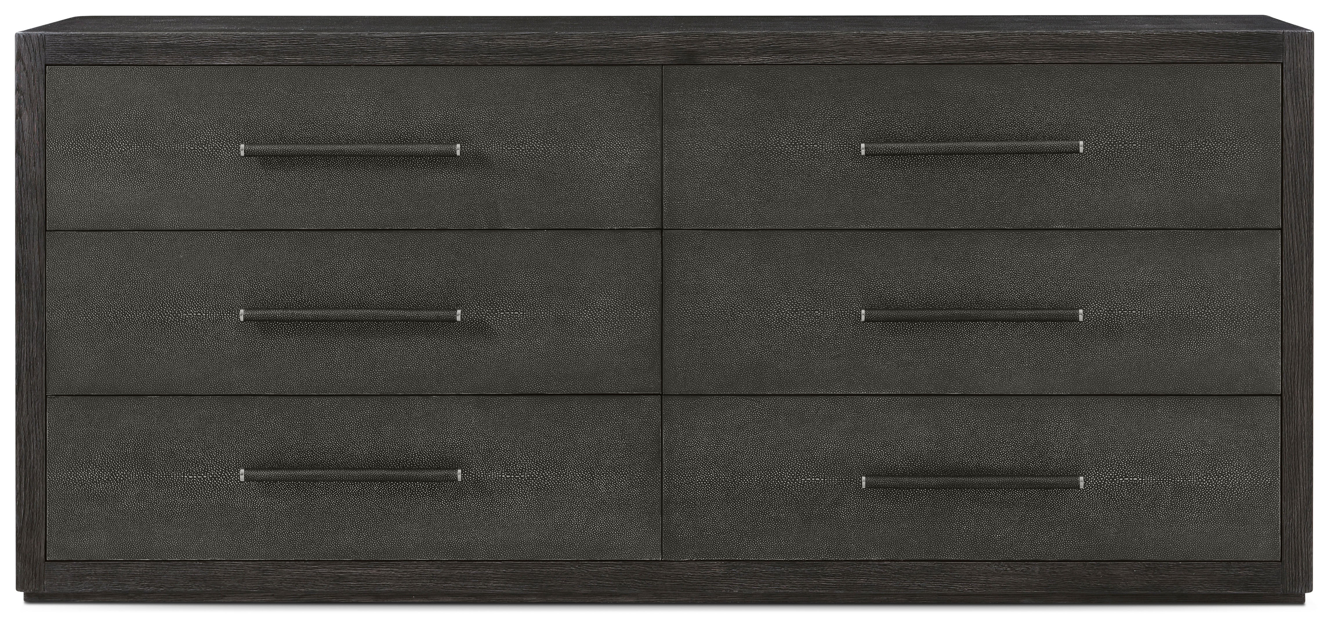 Maxwell 6-Drawer Dresser in Solid Wood, Veneer, Shagreen - Theodore Alexander