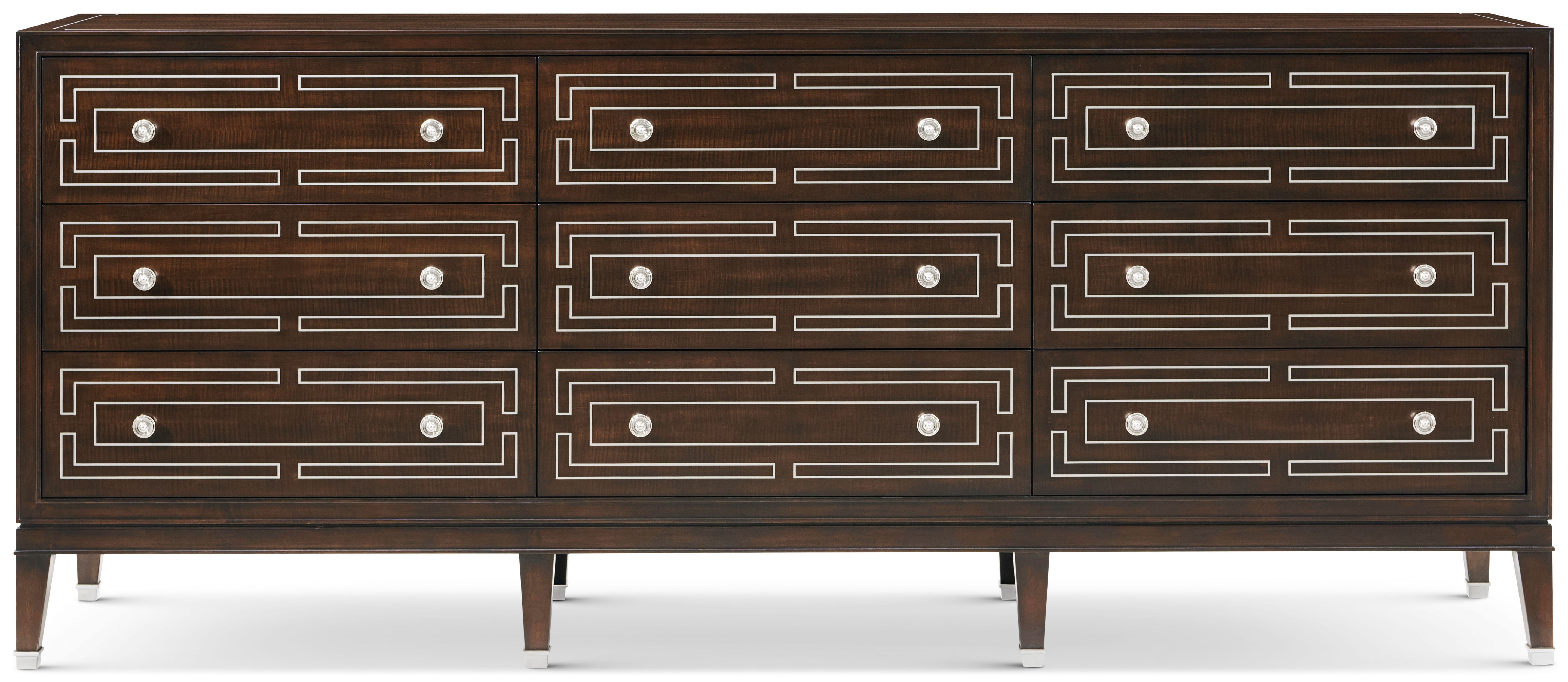 Spencer London 9-Drawer Dresser in Maple Wood, Sycamore Veneer, Brass - Theodore Alexander
