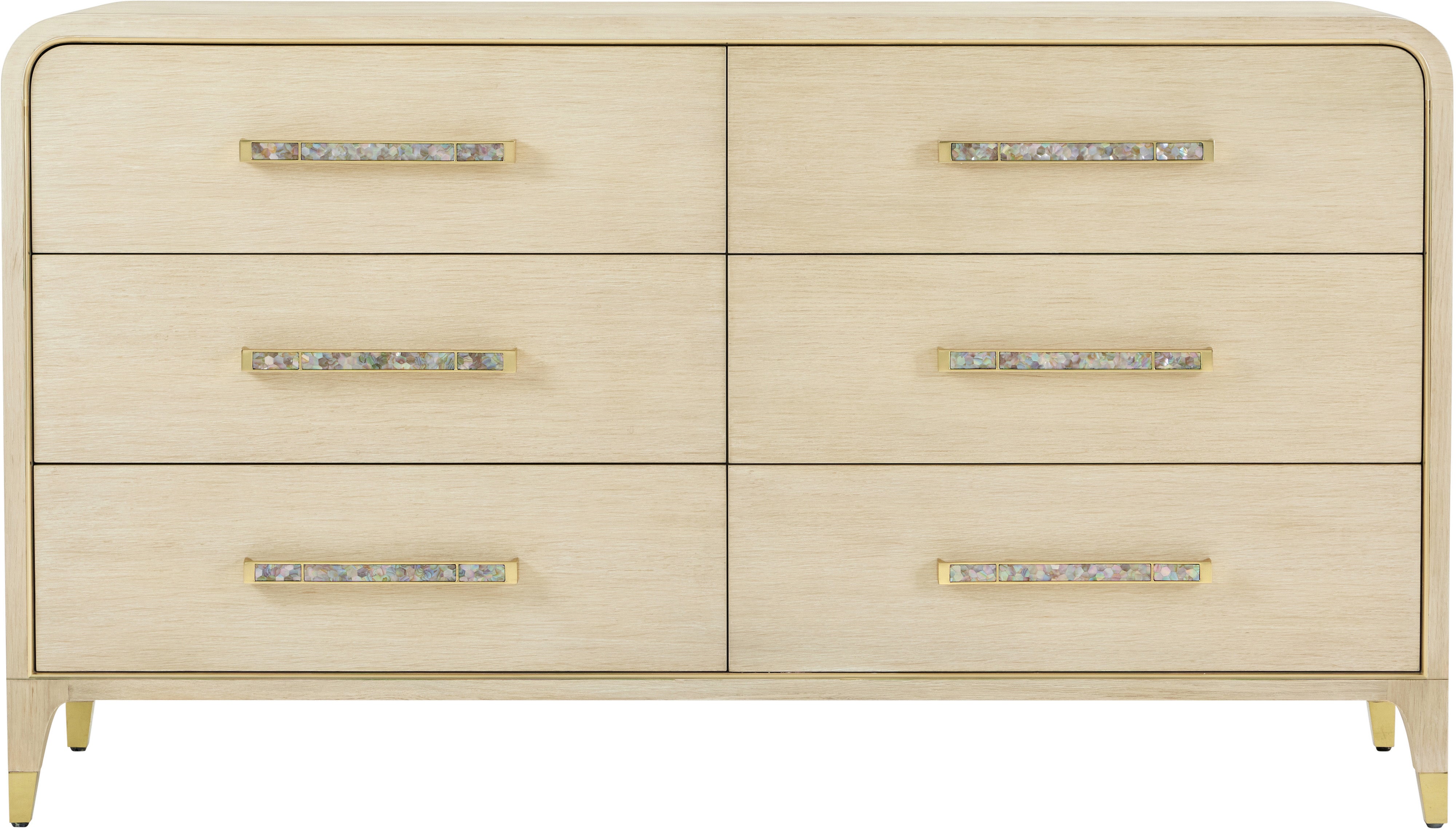 Judith Leiber 6-Drawer Dresser in Oak Veneer, Brass, Mother of Pearl - Theodore Alexander