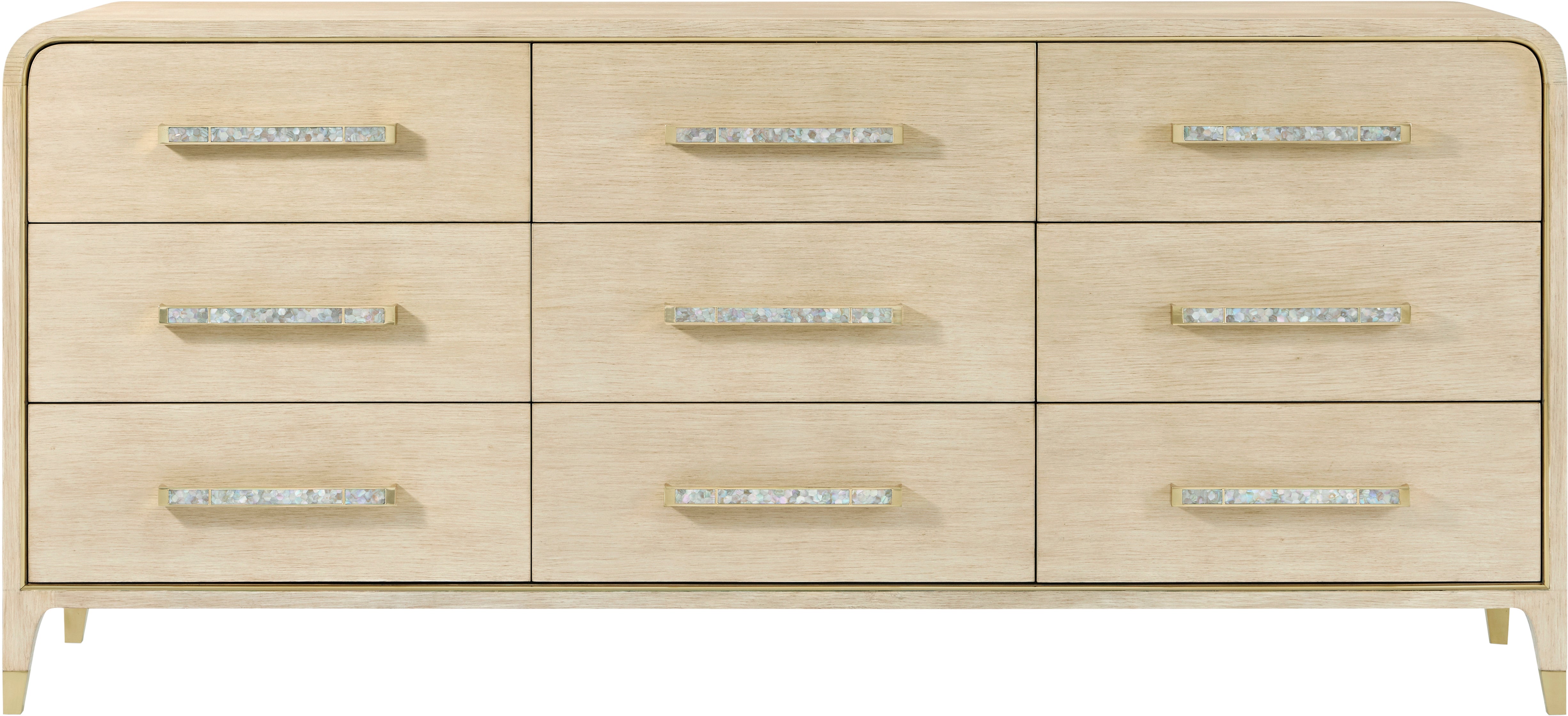 Judith Leiber 9-Drawer Dresser in Oak Veneer, Brass, Mother of Pearl - Theodore Alexander