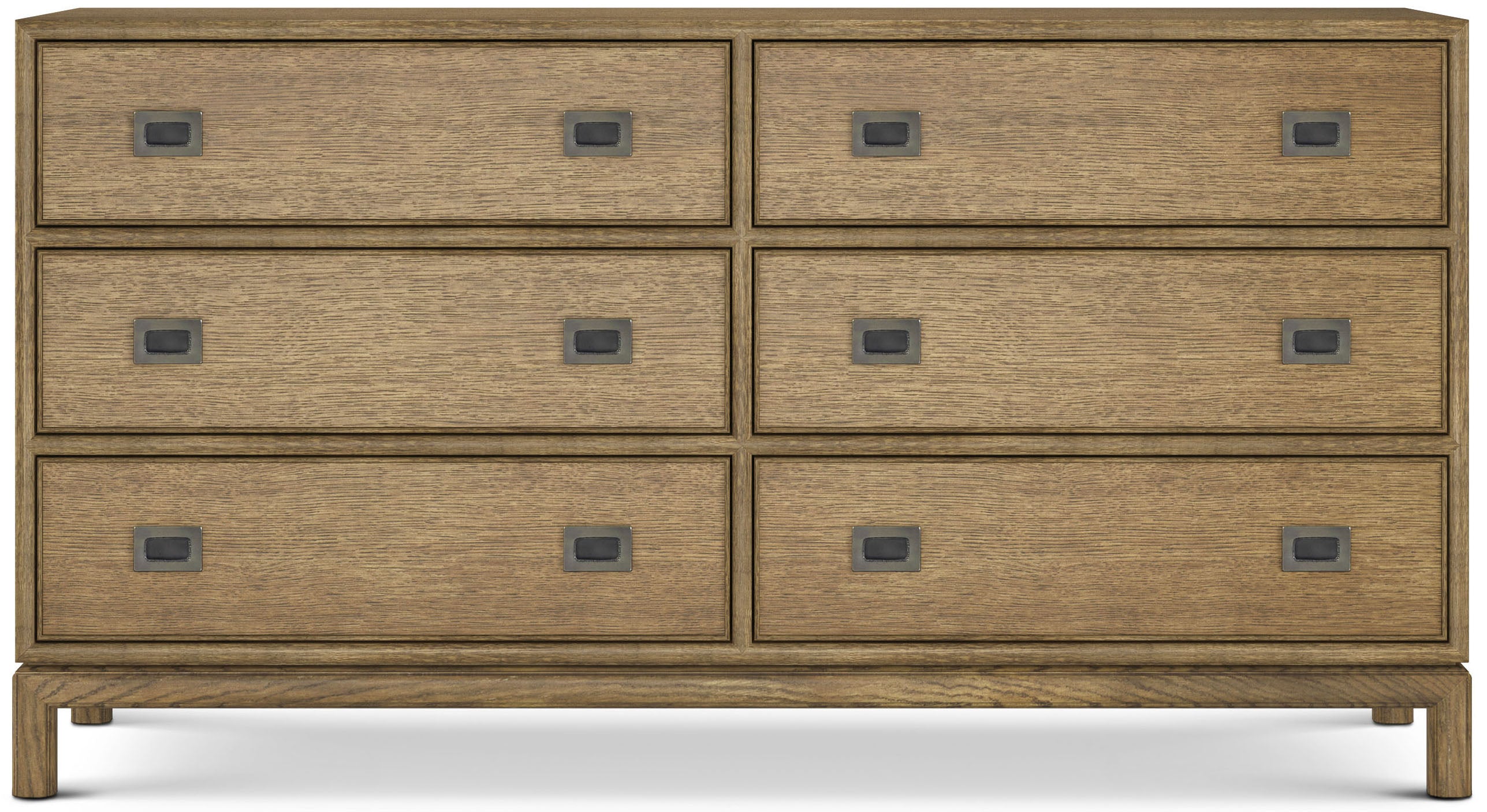 Montauk 6-Drawer Dresser in Oak Wood, Oak Veneer, Aluminium - Theodore Alexander