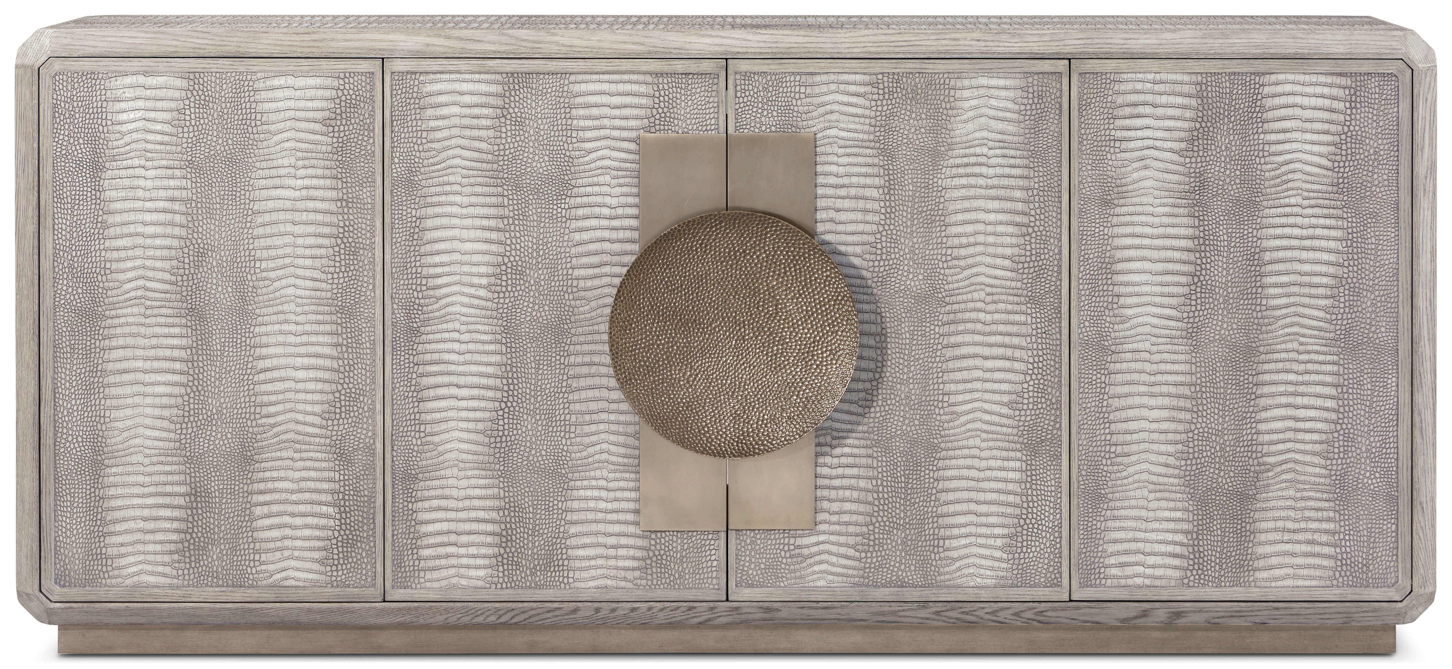 Spencer St. James Credenza in Beech Wood, White Oak Wood, White Oak Veneer, Aluminum, Reconstructed Pattern Crocodile, Stainless Steel - Theodore Alexander